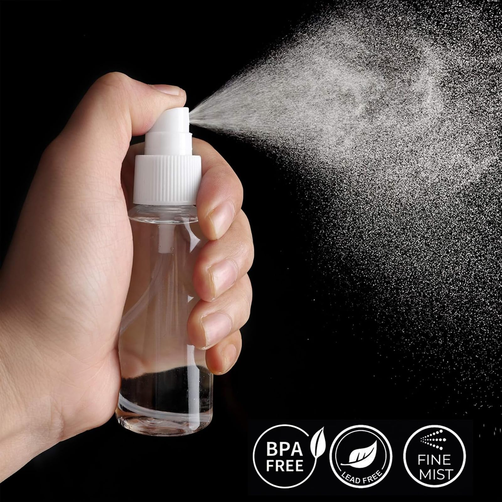 Dhrbsx Spray Bottles Small, 2Oz/50Ml Clear Empty Fine Mist Plastic Mini Travel Continuous Bottle Set, Small Refillable Liquid Co