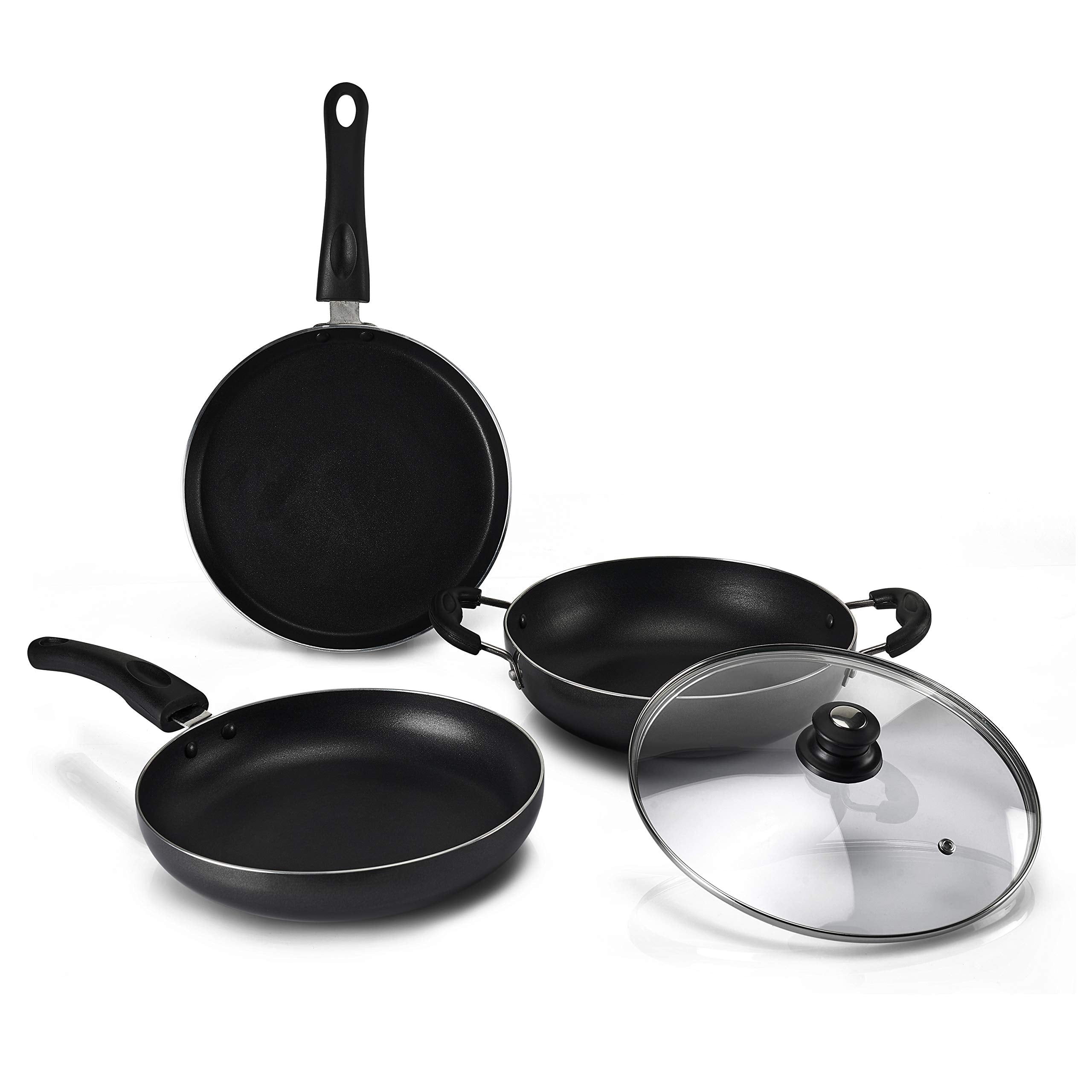 Lifelong Popular NonStick Cookware Set, 3Pieces, Black/Grey (Induction And Gas Compatible)