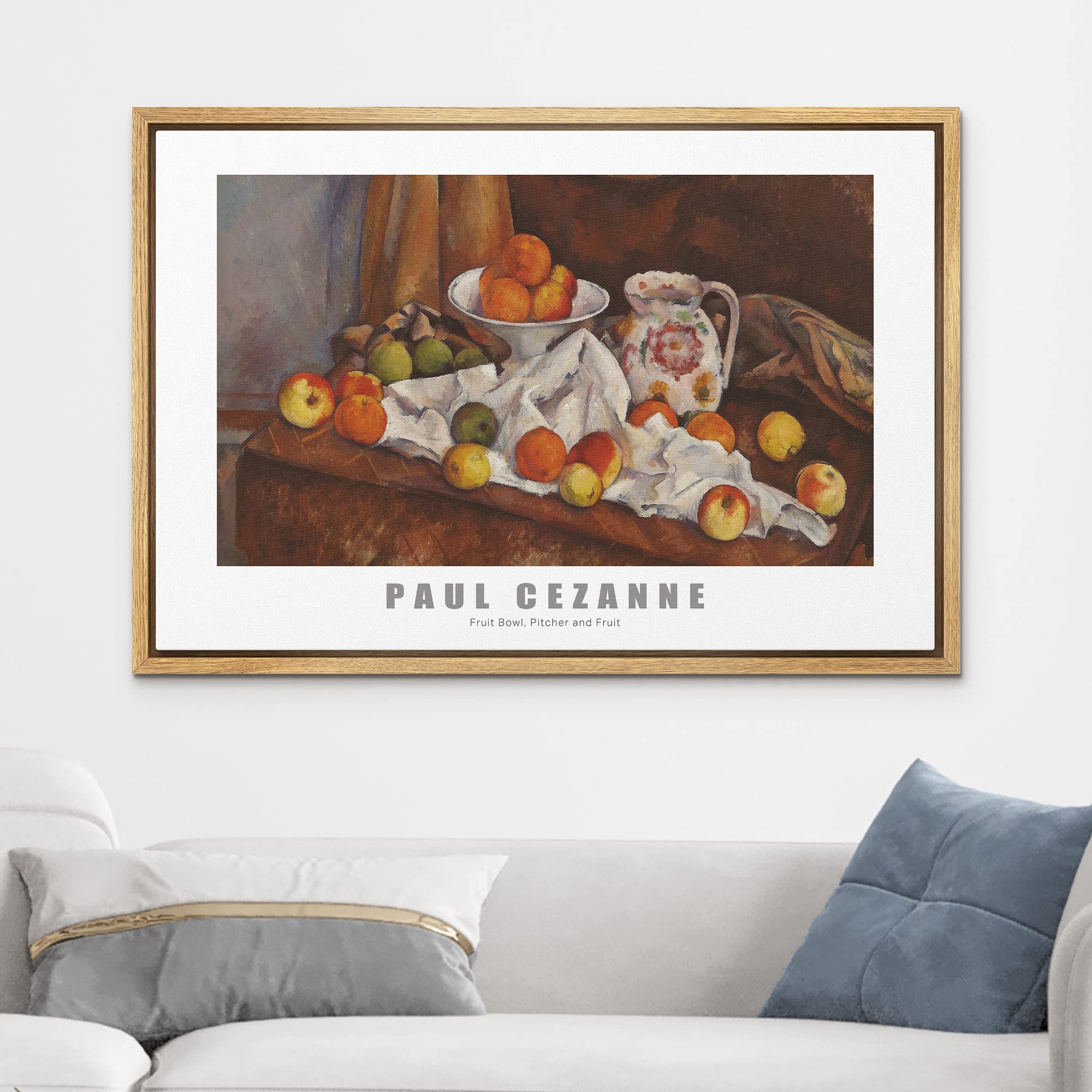 Wall26 Framed Canvas Print Wall Art Fruit Bowl, Pitcher & Fruit By Paul Cezanne Historic Cultural Illustrations Fine Art Traditi