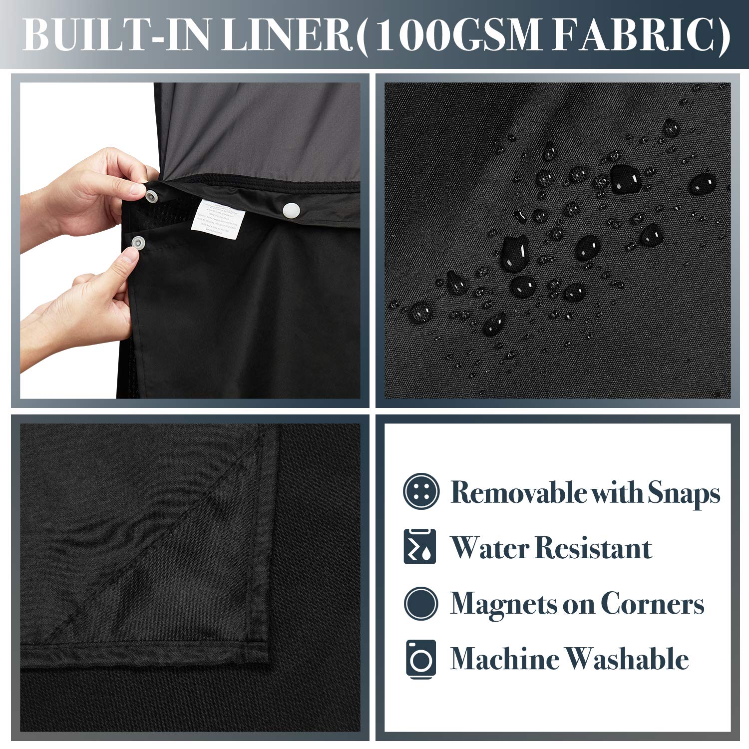 N&Y Home Waffle Weave Shower Curtain With Snap-In Fabric Liner & 12 Black Hooks Set - Hotel Style, Water-Repellent & Washable, M