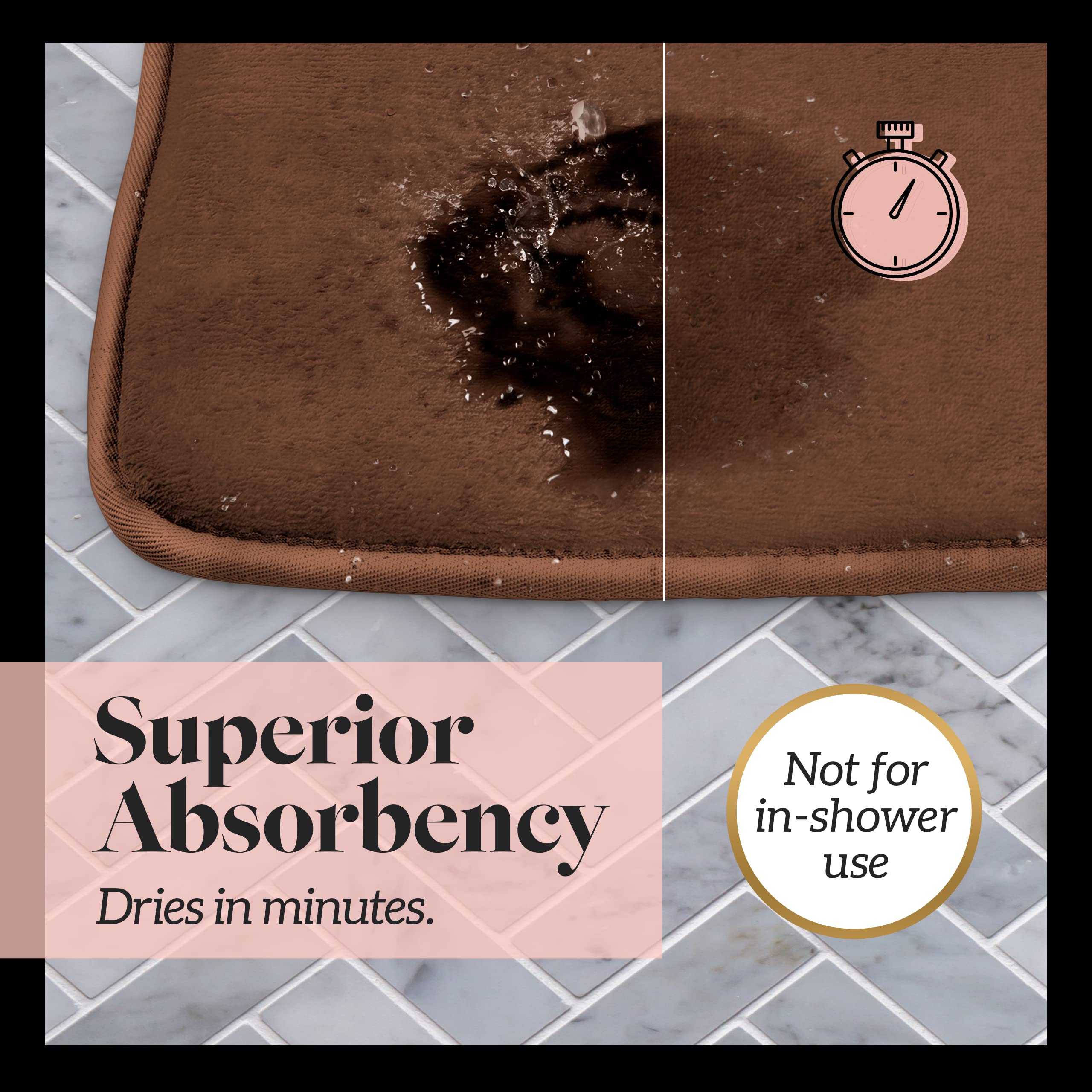 Genteele Bath Mats for Bathroom Non Slip - Brown 17 '' x 24 '' Memory Foam Bathroom Rugs - Quick Dry Bath Mat