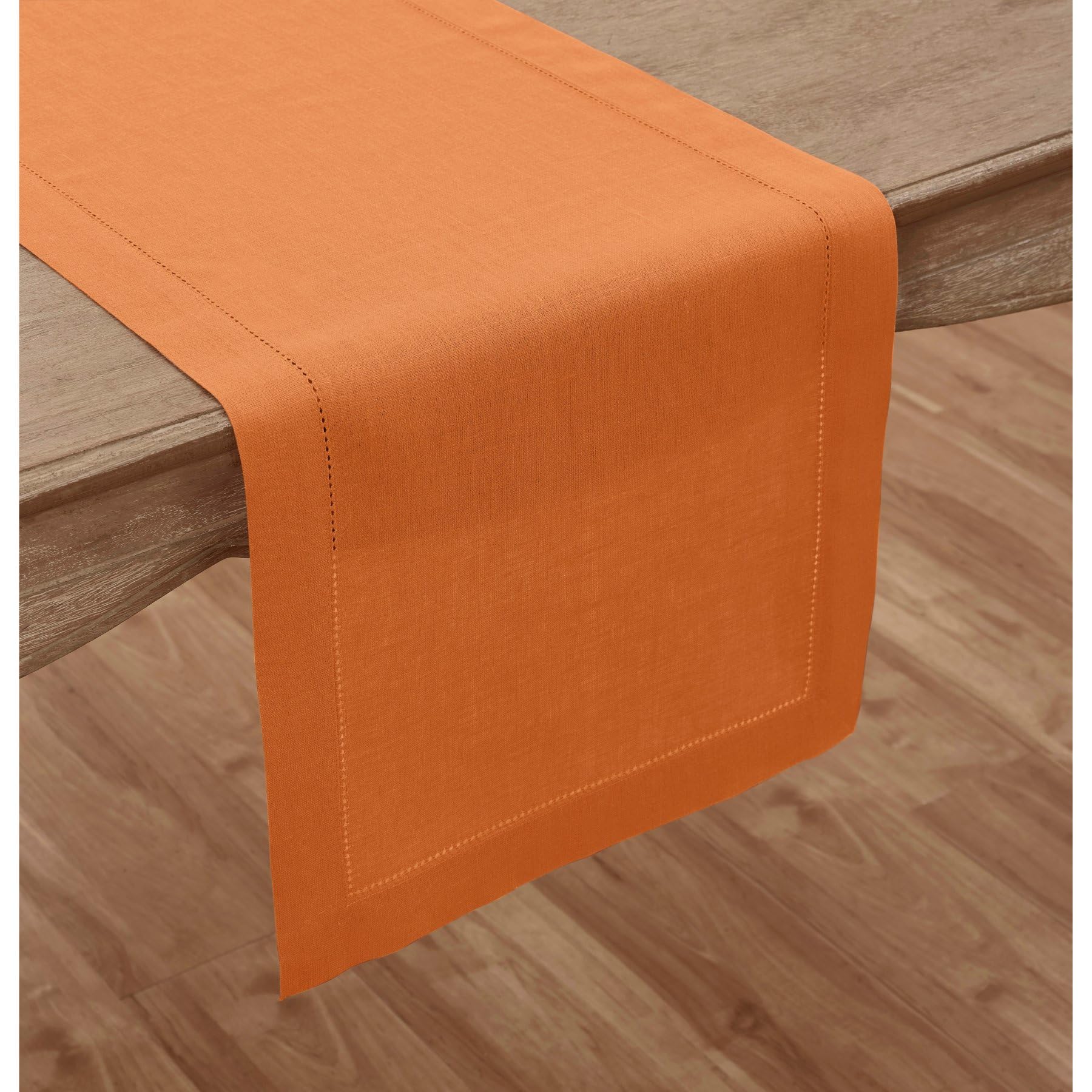 Solino Home Linen Pumpkin Table Runner 144 Inches Long - 100% Pure Linen Classic Hemstitch Dining Table Runner 14 X 144 Inch Ide