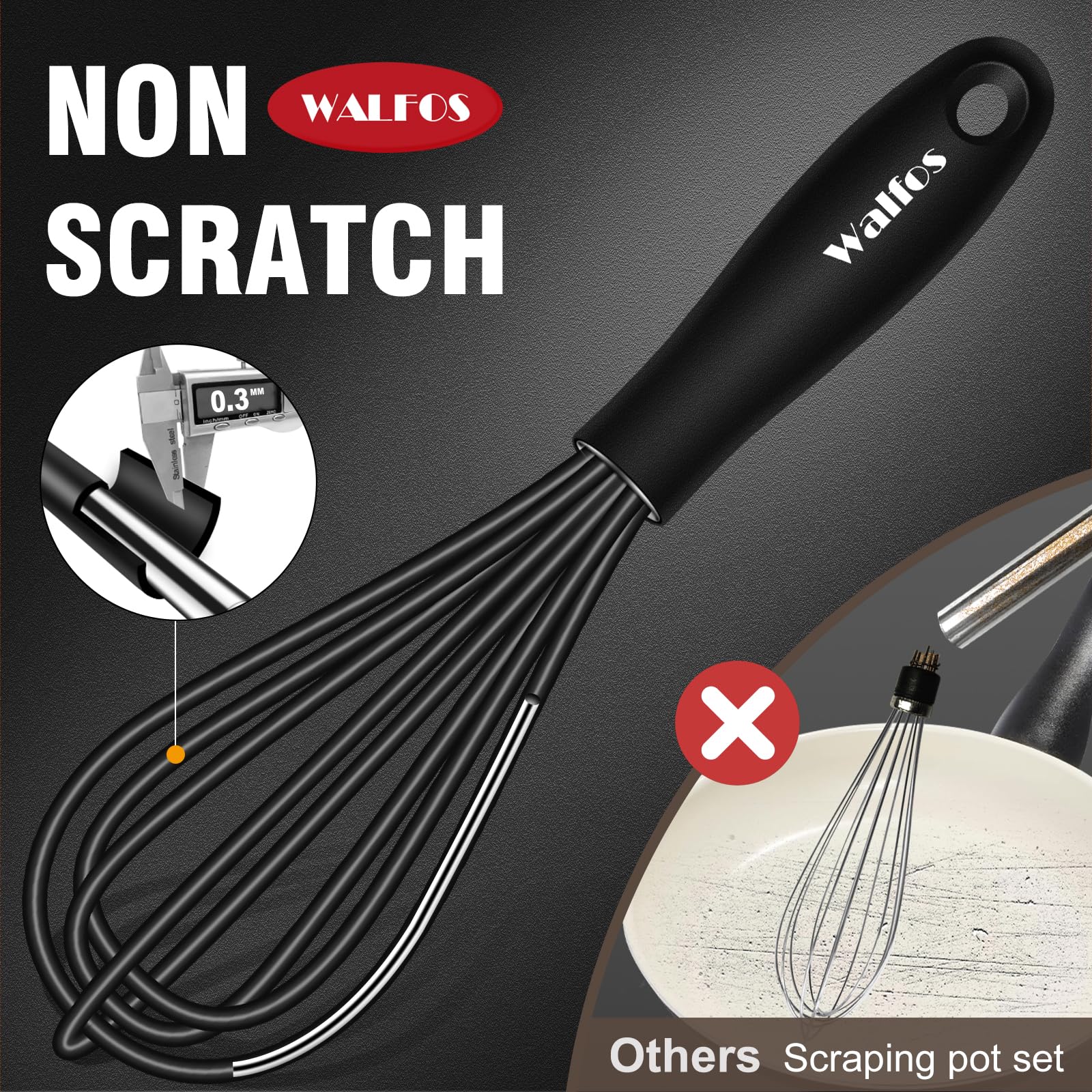 Walfos Whisk 5+7Inch Mini Whisk,Silicone Whisk Non Scratch Heat Resistant (480F). Nice For Stirring Individual Eggs And Mixing S