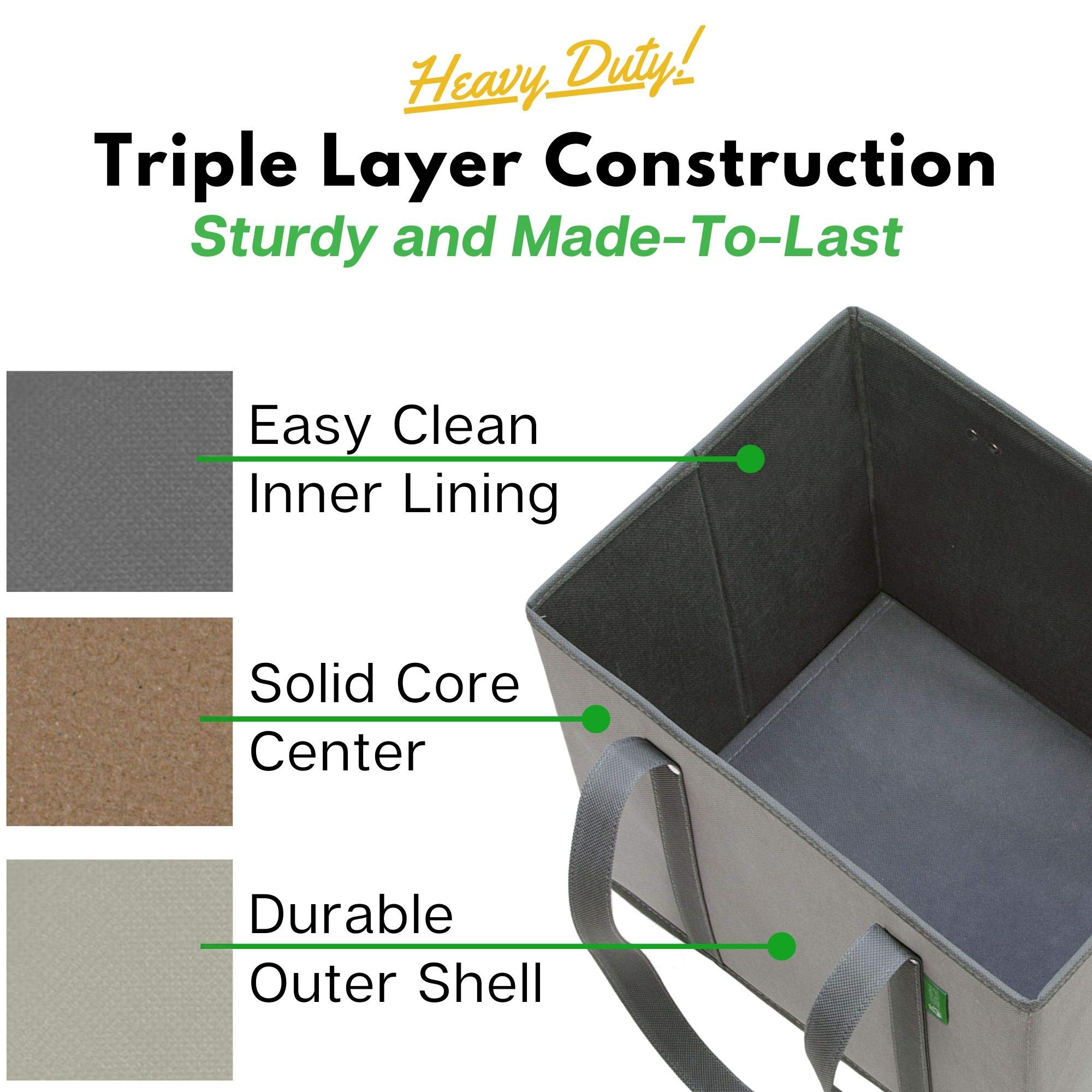 Creative Green Life Reusable Grocery Bags (3 Pack) - Heavy Duty Reusable Shopping Bags With Box Shape To Stand Up, Stay Open, Fo