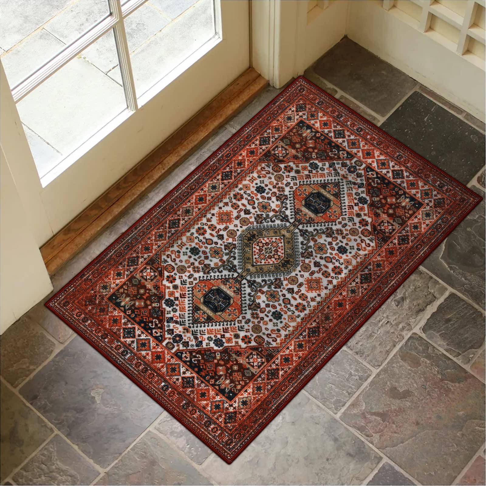 Collive Indoor Door Mat Retro Floor Mat, Non Slip Washable Doormat Quickly Absorb Welcome Mats Low Pile Door Mats Inside Entrywa