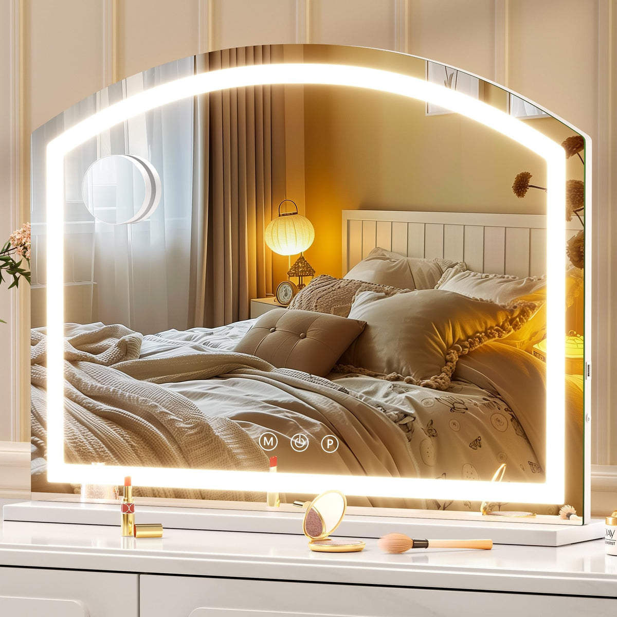 Hasipu Arch Vanity Mirror With Light, Arched Led Makeup Mirror With 10X Magnification, Tabletop Desk Mirror With Usb Charging Po