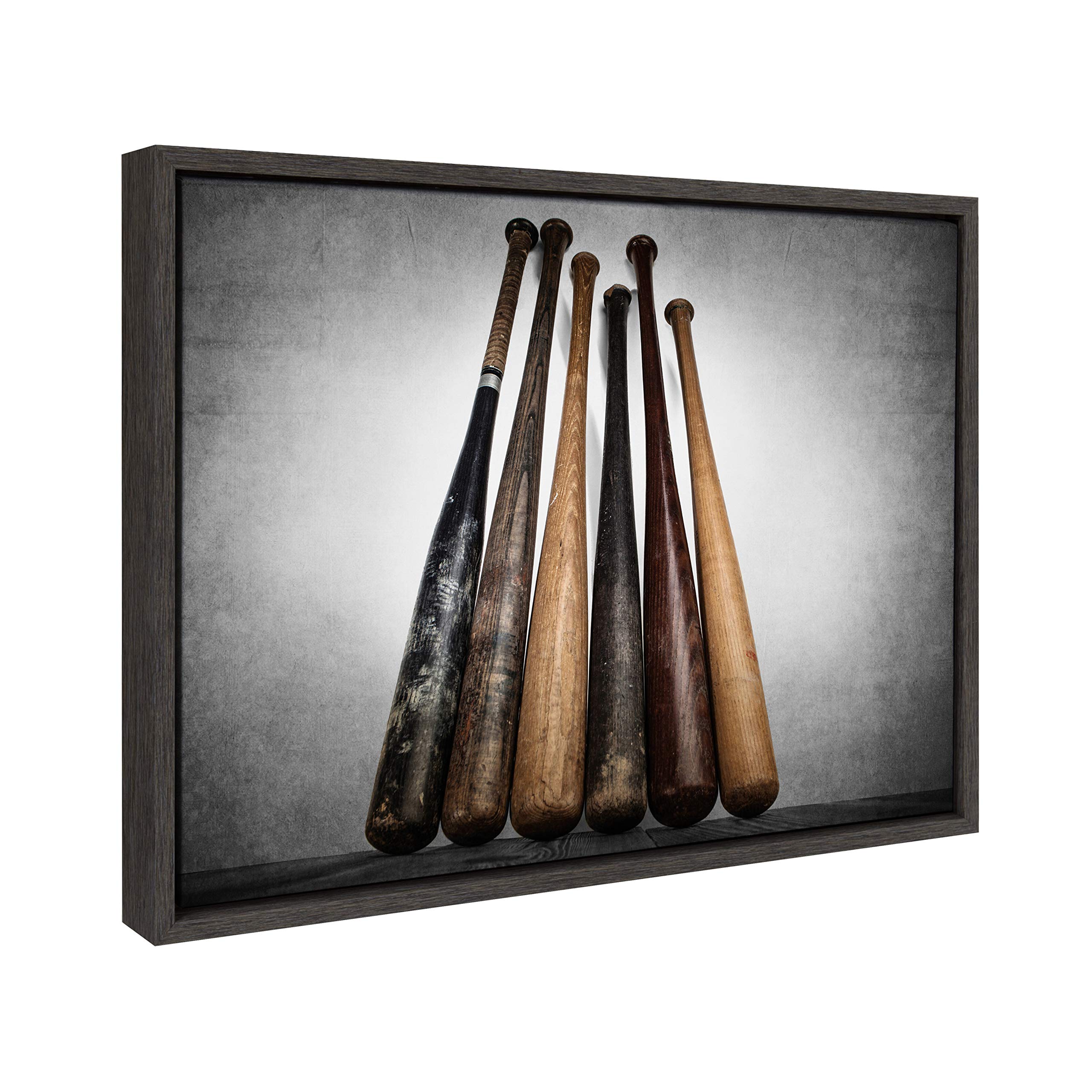 Designovation Sylvie Six Vintage Baseball Bats Framed Canvas By Shawn St. Peter, 18X24 Dark Grey, Transitional Sports Wall Decor