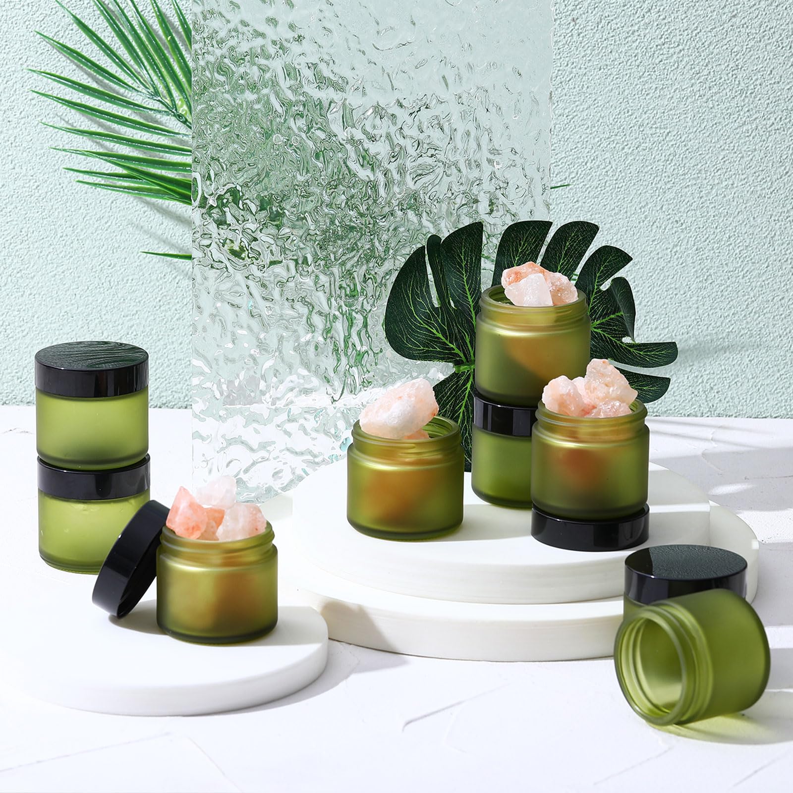 Domensi 32 Pcs 2 Oz Glass Jars With Lids Empty Round Cosmetic Jars With Inner Liners For Storing Lotions Powders Ointments Sampl