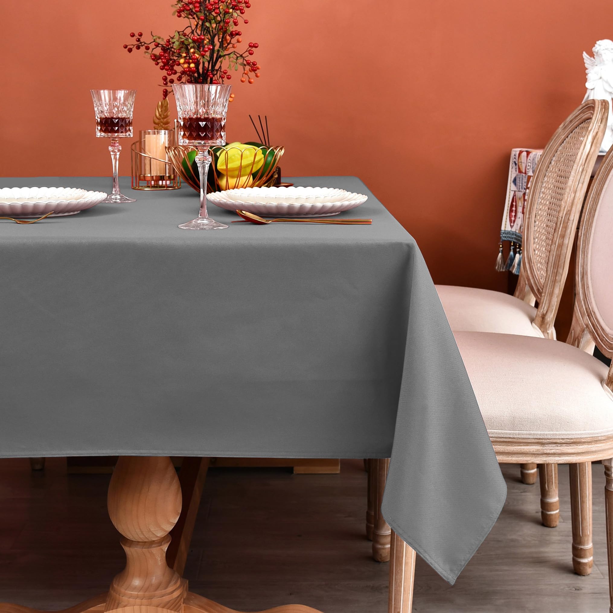 MEANMOY Grey 210 GSM Water & Stain Resistant Rectangle Tablecloth for 4 Foot Table - Solid 60 x 84 Inch Rectangular Table Cloth 