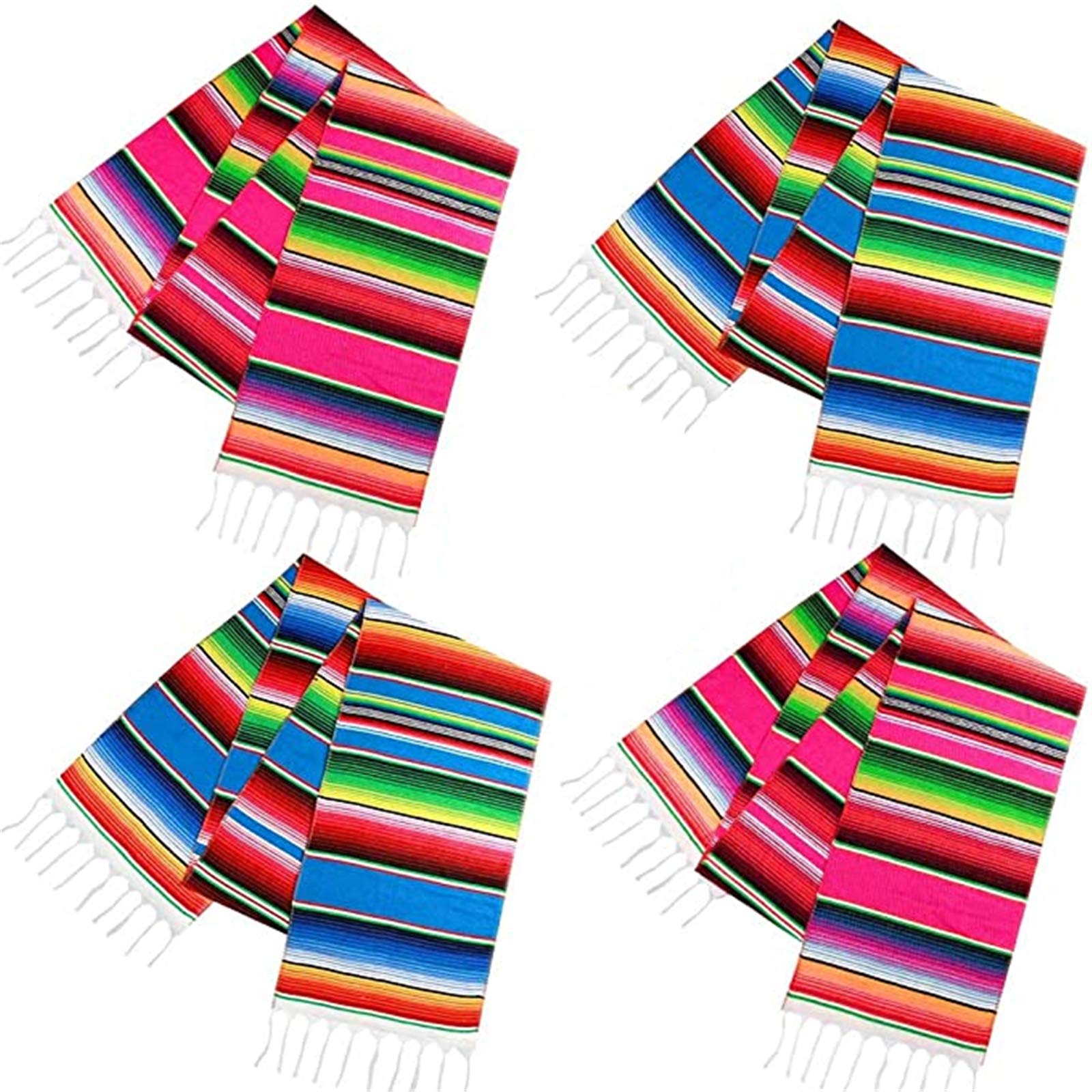 Habbi Mexican Table Runner, 4 Pack 14 X 110 Inch, Large Mexican Party Decoration Table Runner, Fiesta Themed Cinco De Mayo, Fies