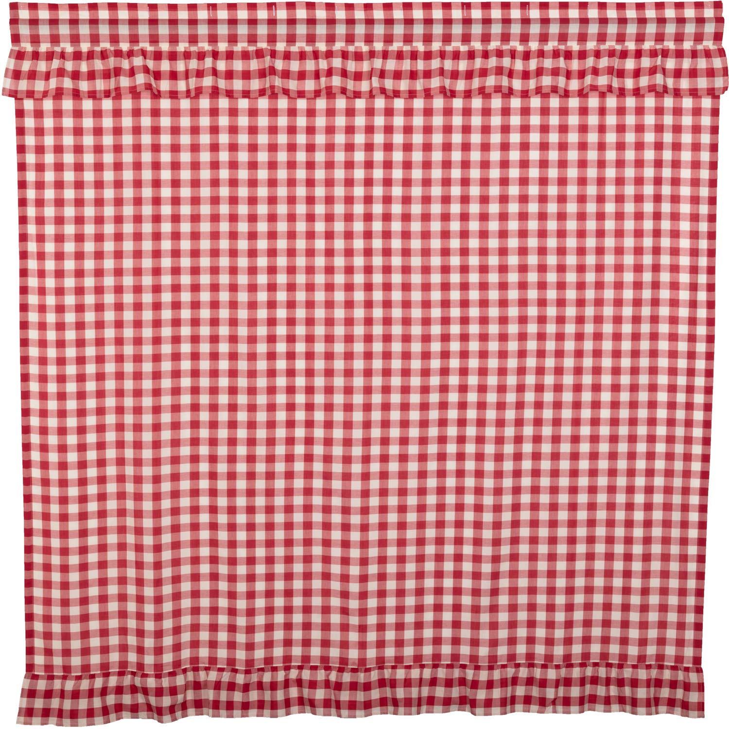 Vhc Brands Annie Buffalo Check Cotton Farmhouse Bath Rod Pocket Button Holes Hooks Shower Curtain, Red Country
