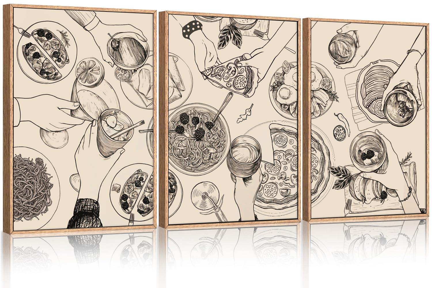 Ausril Food And Drink Framed Canvas Wall Art Set, Modern Cheers Wall Decor, Vintage Cheers Wall Painting, Abstract Friends Party