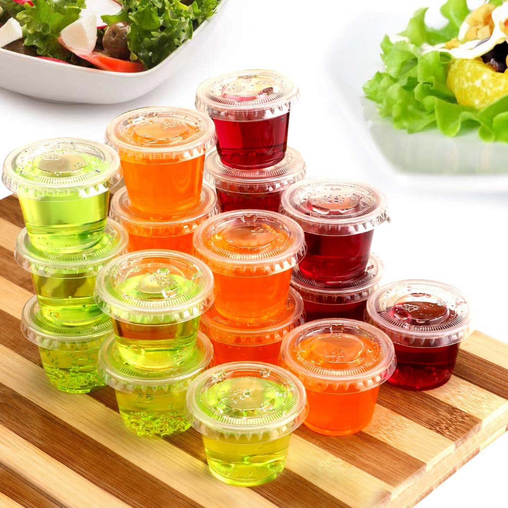 TashiBox 200 Sets - 1 Ounce Jello Shot Cups with Lids  Plastic Souffle Portion Cups with Lids  Clear