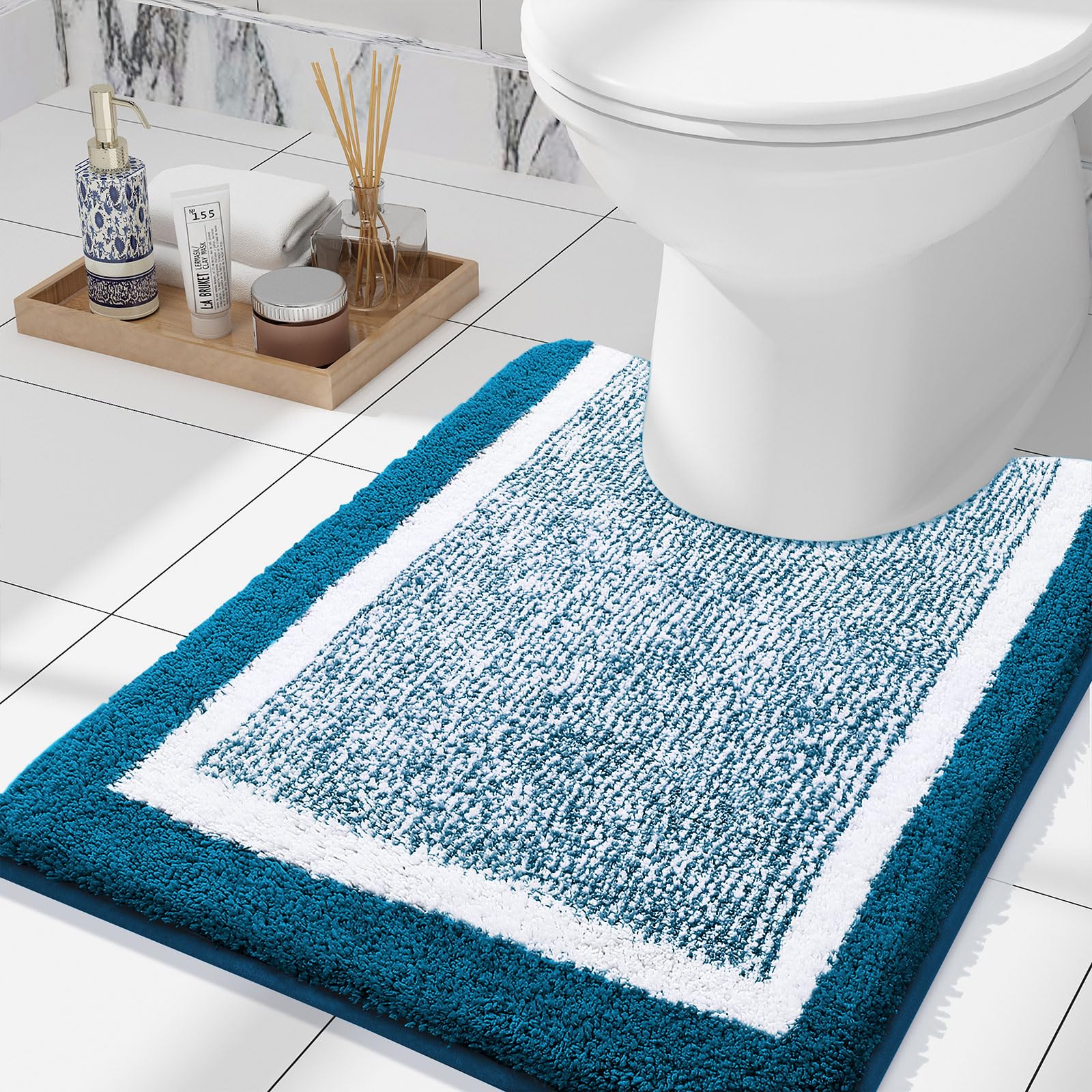 Olanly Luxury Toilet Rug U-Shaped 24X20, Extra Soft And Absorbent Microfiber Bathroom Rugs, Non-Slip Plush Toilet Bath Mat, Mach