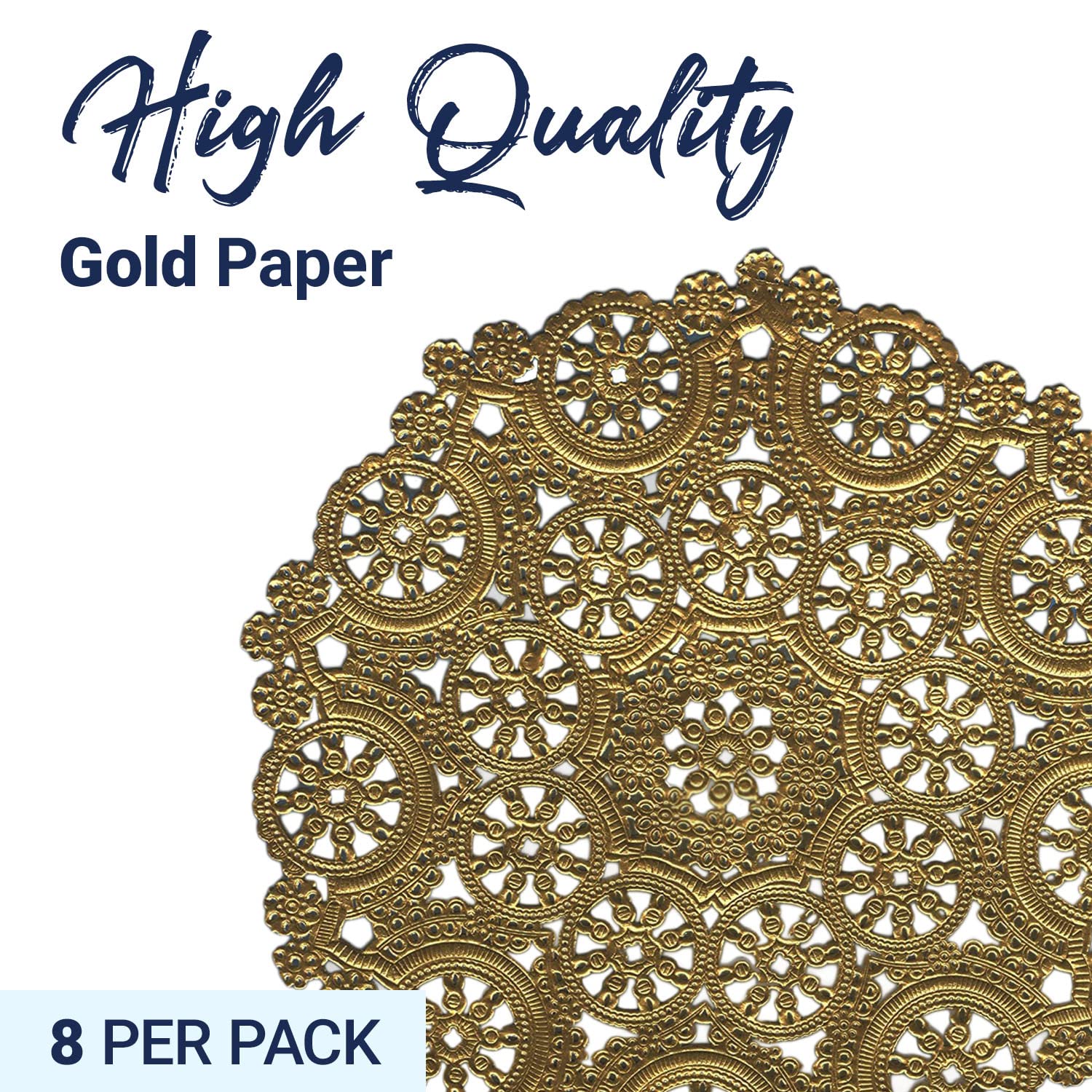 Royal Lace Fine Quality Paper Products, Medallion Lace Round Paper Doilies, 10-Inch, Gold Foil, Pack Of 8