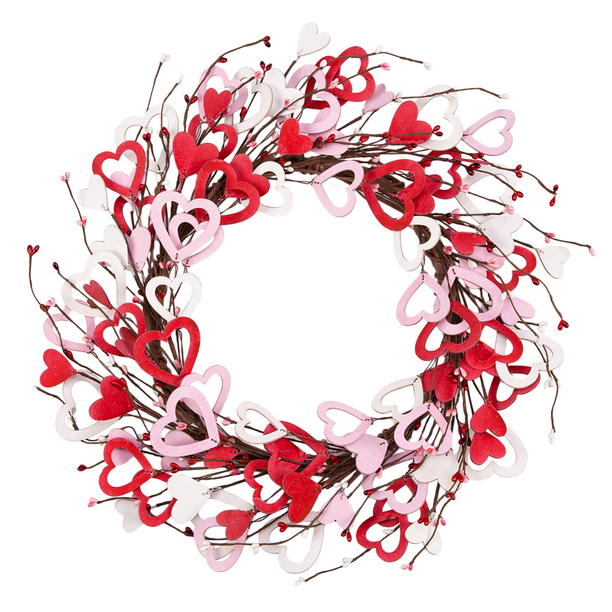 18 Inch Valentines Day Wreath Wood Heart Shaped Wreath for Wedding Party Anniversary Artificial Door Wreath Gift for Girl Frien