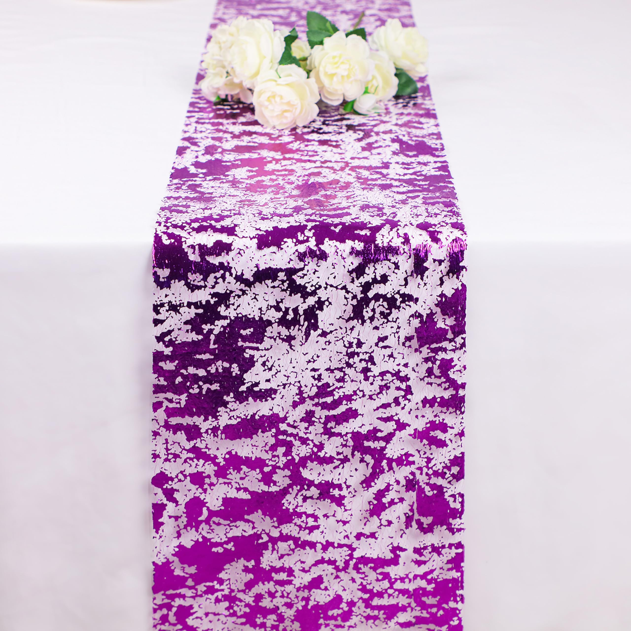 Snowkingdom 2 Pieces Purple Table Runner, Sequin Glitter Foil Metallic Purple Thin Mesh Table Runner Roll 11''X108'' Purple Tabl