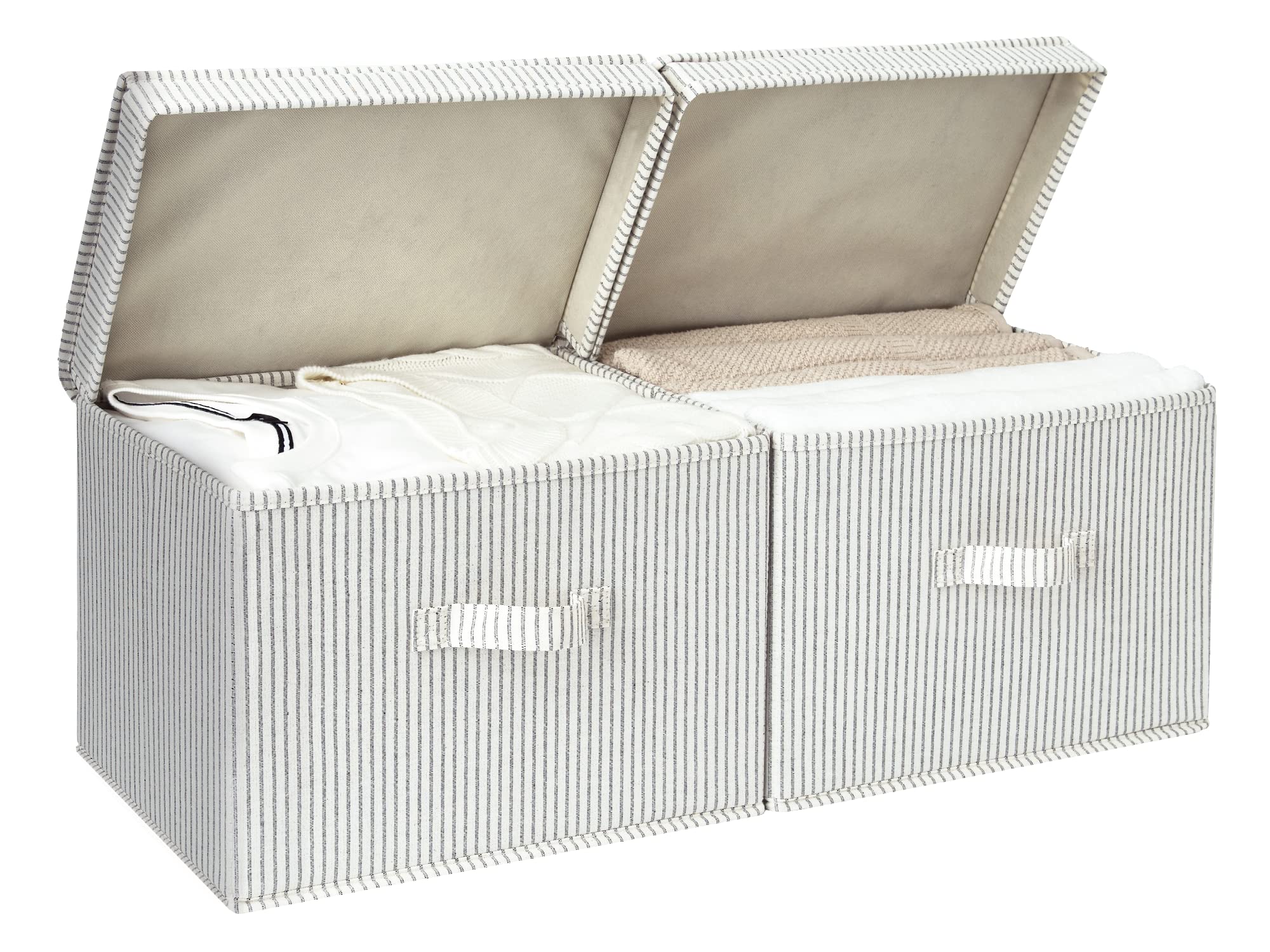 Storageworks Decorative Storage Boxes, Storage Basket With Lid And Handles, Gray And White Stripes, Large, 2-Pack