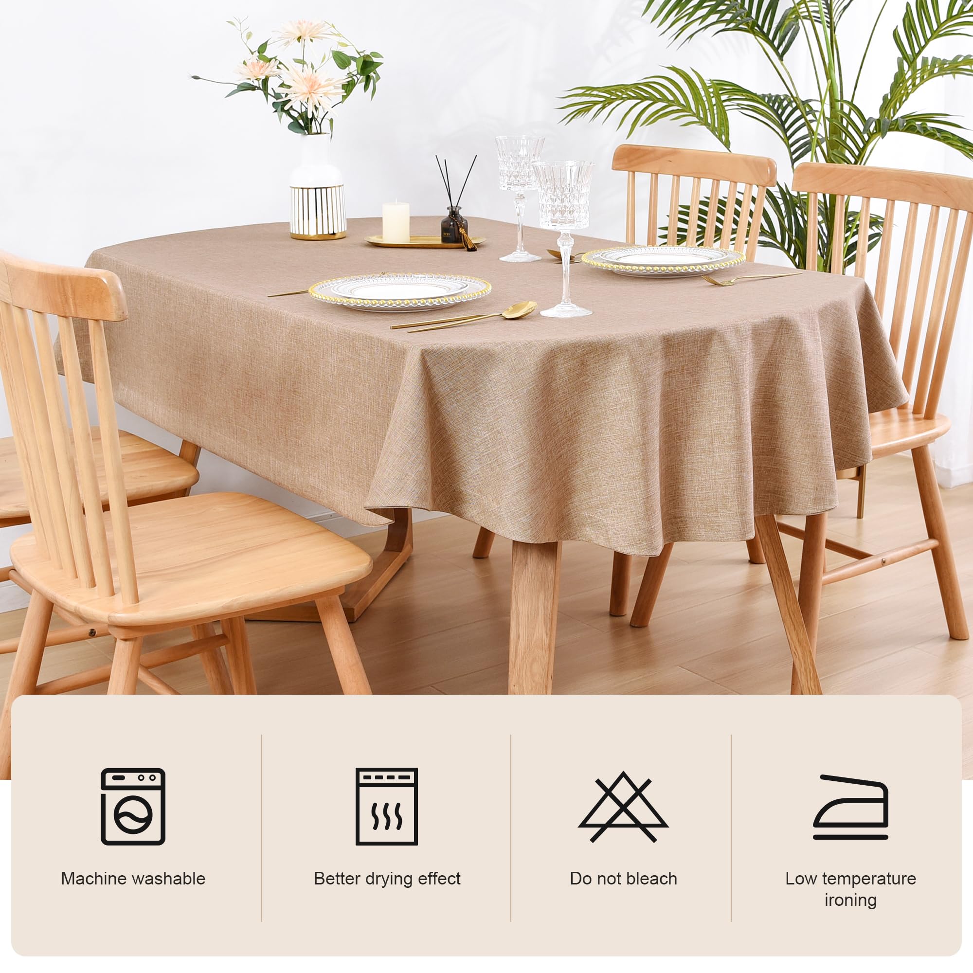 Wolkemer Faux Linen Large Oval Tablecloth Heavy Duty Wrinkle Resistant Fabric Table Cloths 60 x 120 Inch Flaxen Farmhouse Rustic