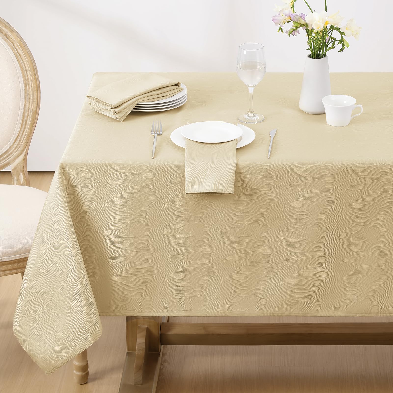Softalker Jacquard Rectangle Tablecloth  Swirl Design Waterproof Spill Proof Table Cover Wrinkle Resistant Heavy Weight Soft Da
