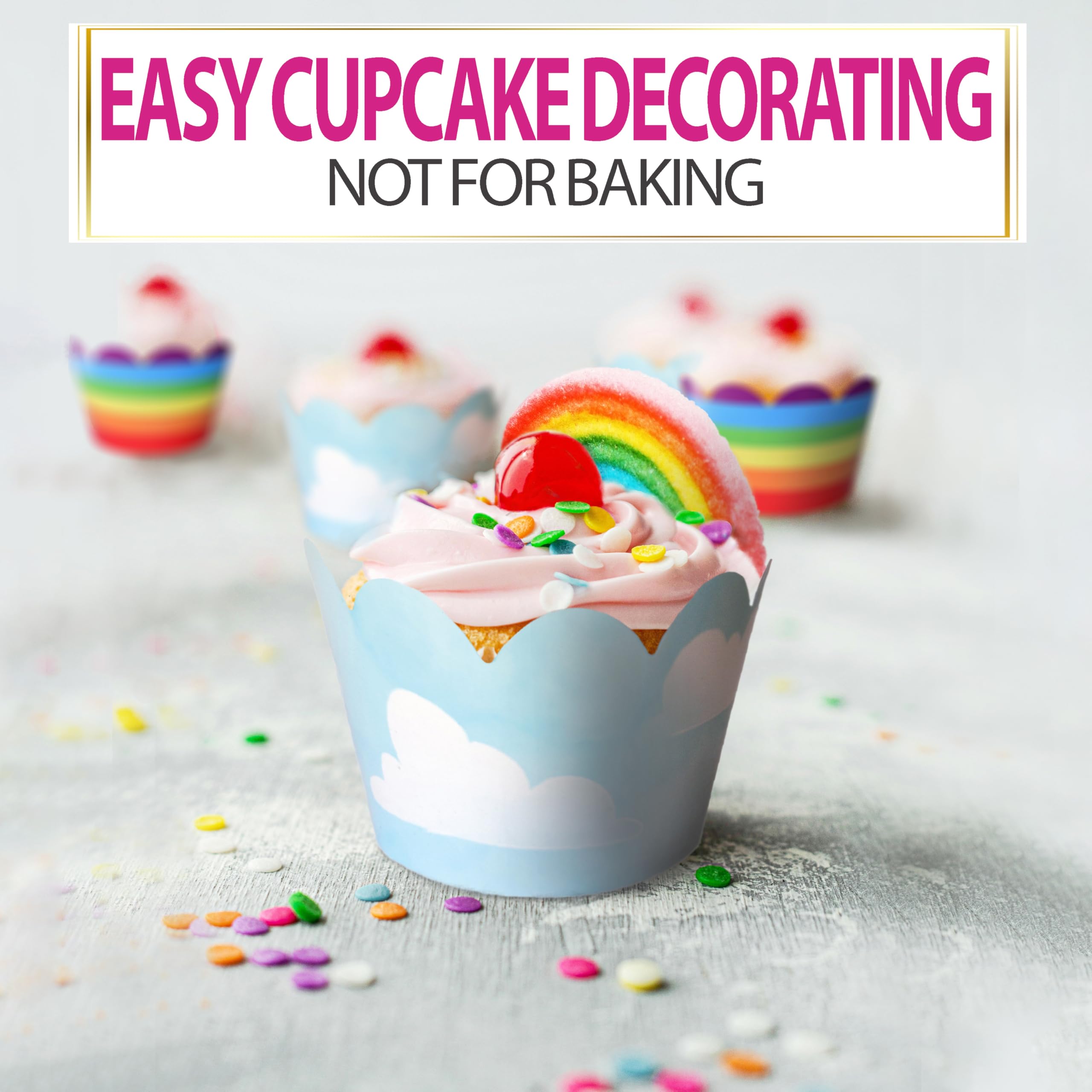 Rainbow Cupcake Wrappers - Happy Cloud & Colorful Stripe Design, Reversible And Adjustable Party Decorations, Princess Birthday,