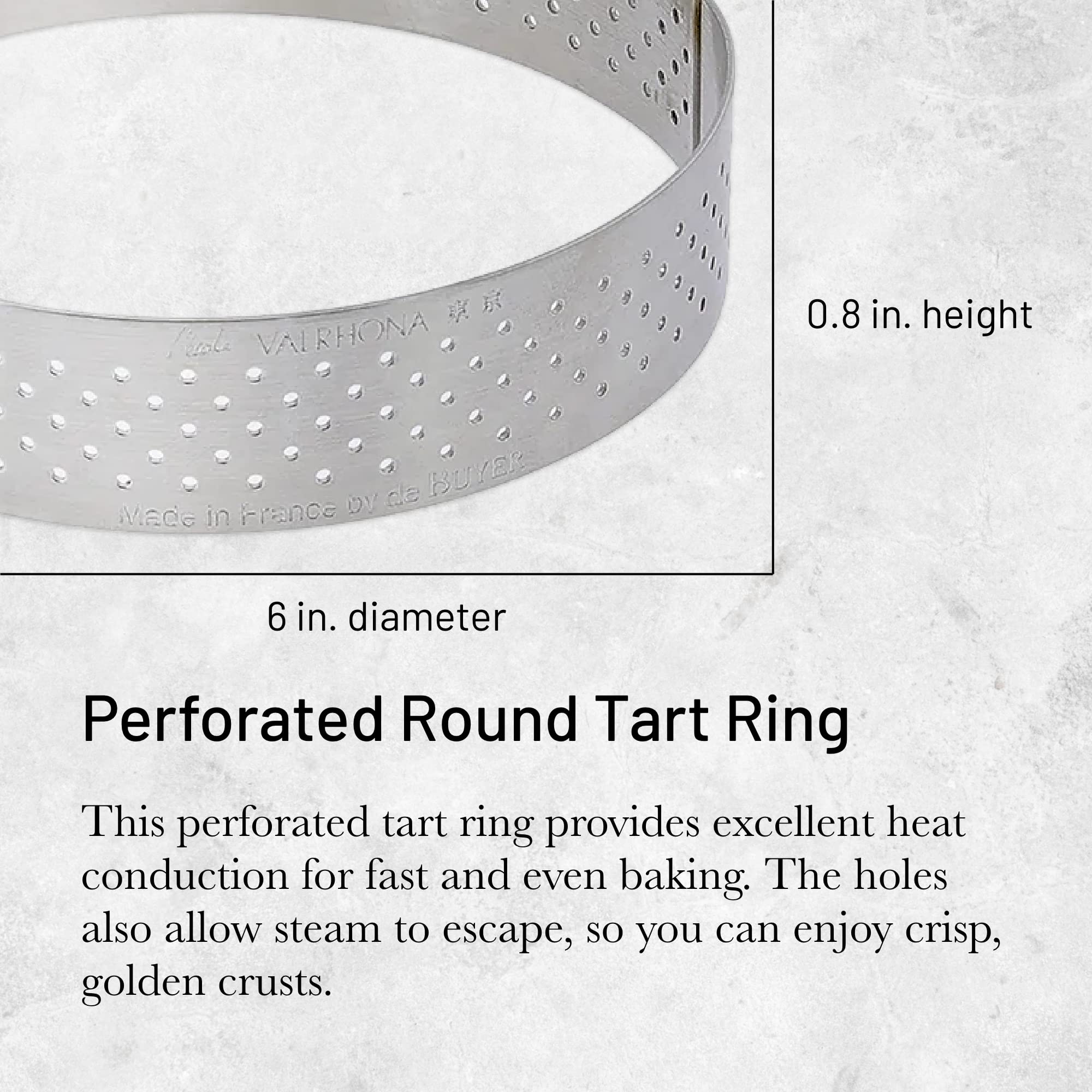 de Buyer Perforated Round Tart Ring - 6 Diameter  0.8 Height - Perfect for Baking Beautifully Crisp Tarts - Easy to Use & Clean - Made in France
