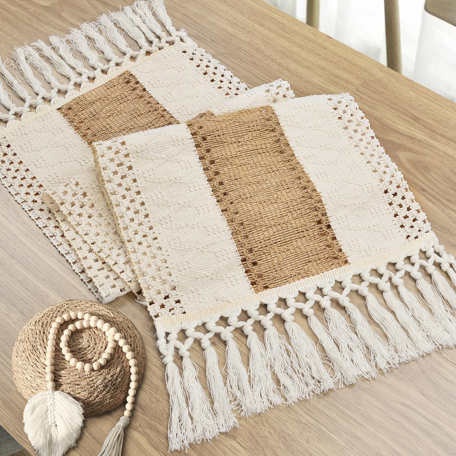 Yuboo Boho Table Runner, Macrame Table Runner 36 Inches, Dresser Runner Scarf For Nightstand, Coffee Table, End Table, Dining Ro
