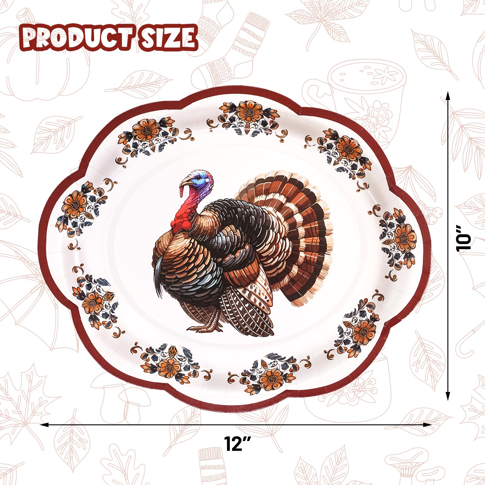 Fancy Land 24 Pcs Thanksgiving Plates Oval Paper Vintage Turkey Plates Disposable Dinner Platters 10 x 12 Inches Heavy Duty Dinn