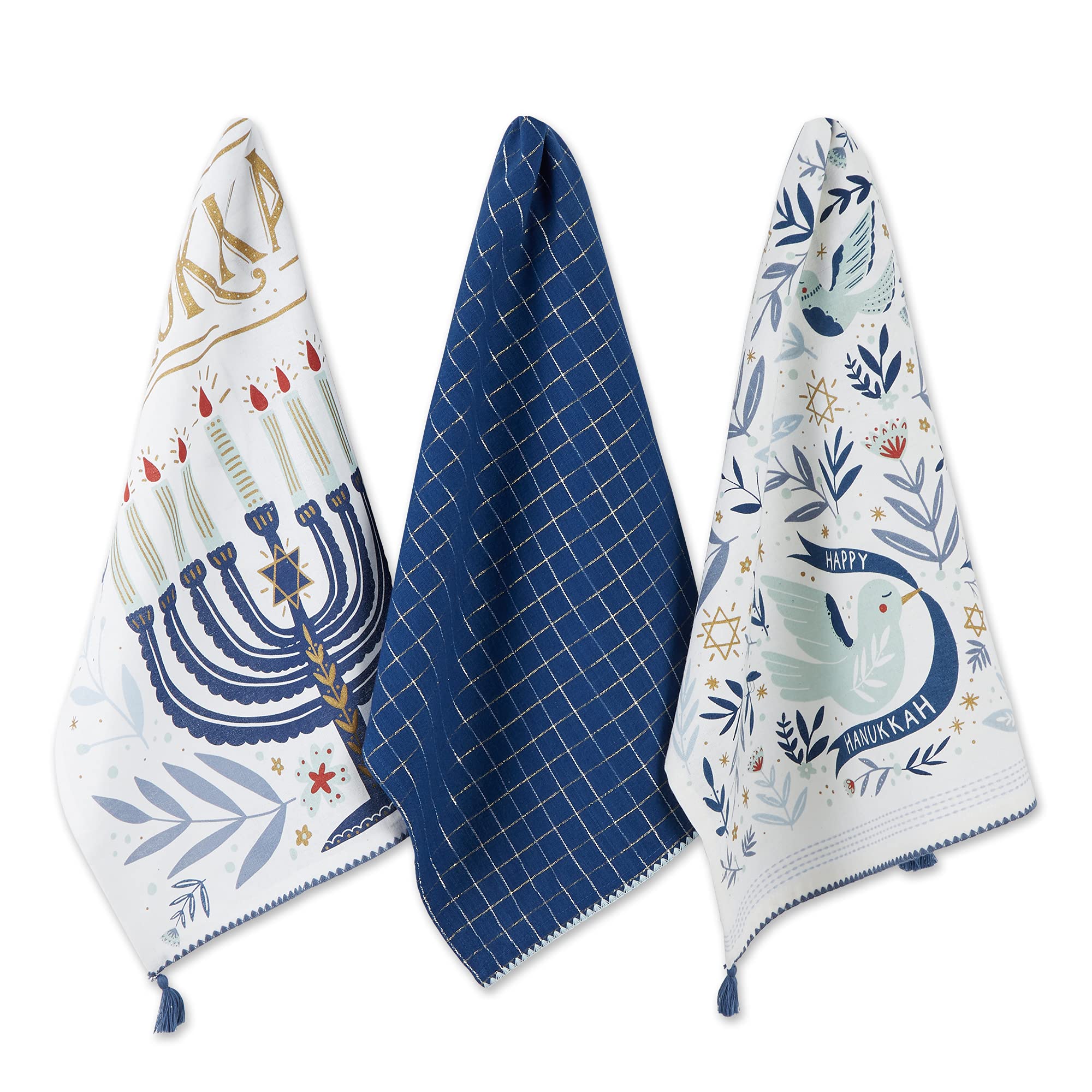 DII Hanukkah Kitchen Collection Festival of Lights Celebration Decor, Dish Towel Set, 18x28, Happy Hanukkah, 3 Piece