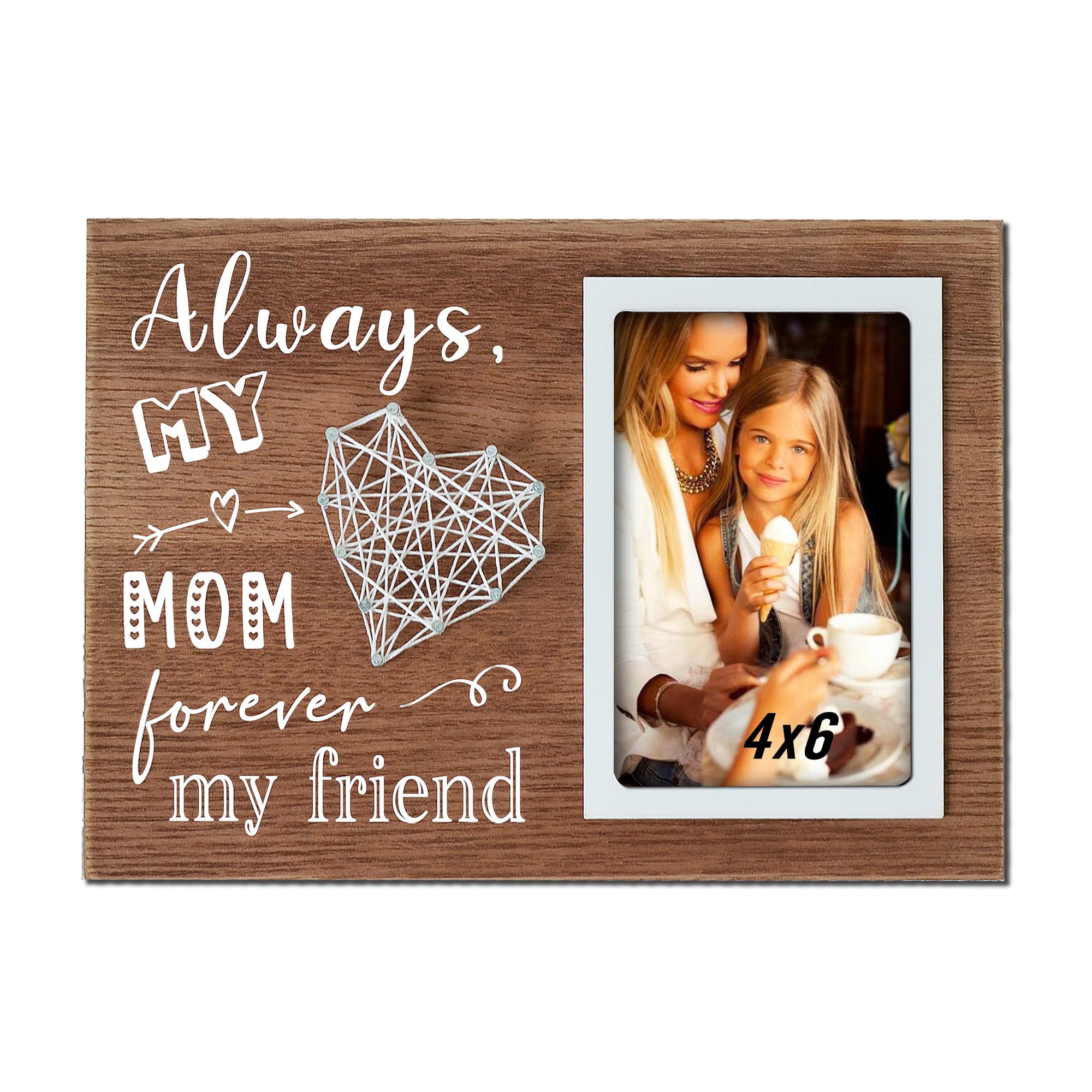Buecasa Mom Gifts from Daughter and Son - Mother Birthday Picture Frame String Heart in Grainwood 4x6 Inches - Always My Mom For