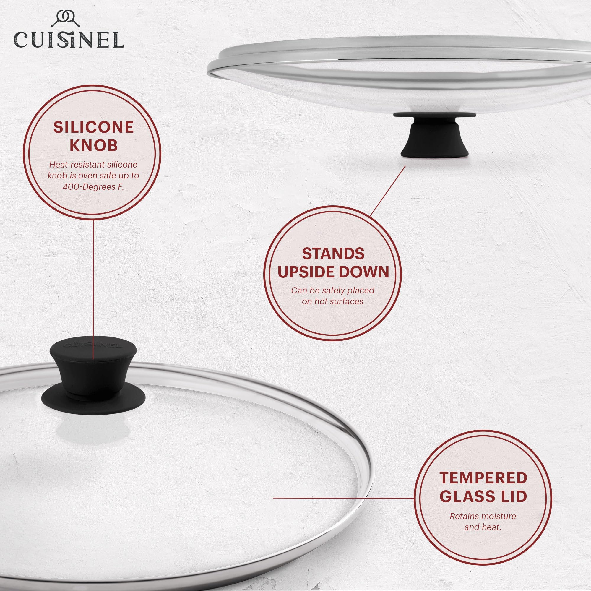 Cuisinel Cast Iron Skillet with Lid - 12''-Inch Frying Pan + Glass Lid + Heat-Resistant Handle Cover - Pre-Seasoned Oven Safe Cookware - Indoor/Outdoor Use - Grill  BBQ  Fire  Stovetop  Induction Safe