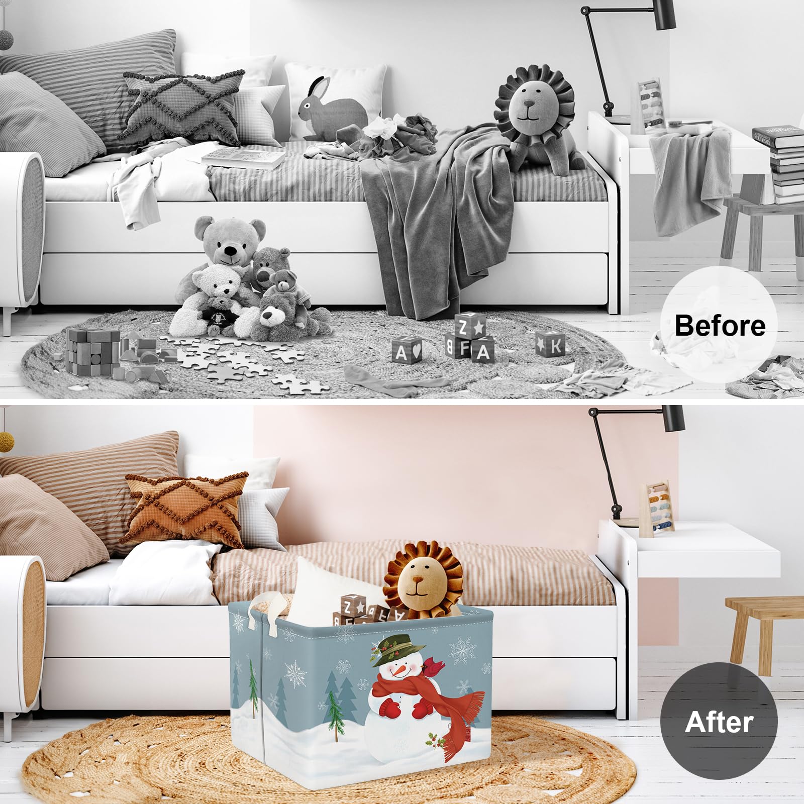 Clastyle Rectangular Snowman Christmas Basket Large Blue Winter Snowflake Shelf Basket Clothes Toy Book Gift Nursery Basket Coll