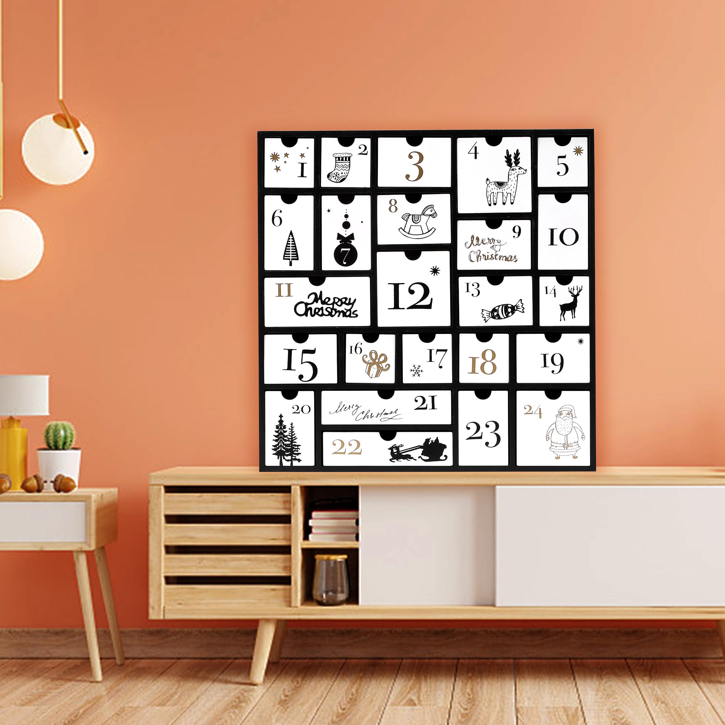 SUNGIFT Wooden Advent Calendar, Christmas Countdown Calendar Boxes with 24 Drawers and Numbers to Fill 2025, DIY Reusable Advent