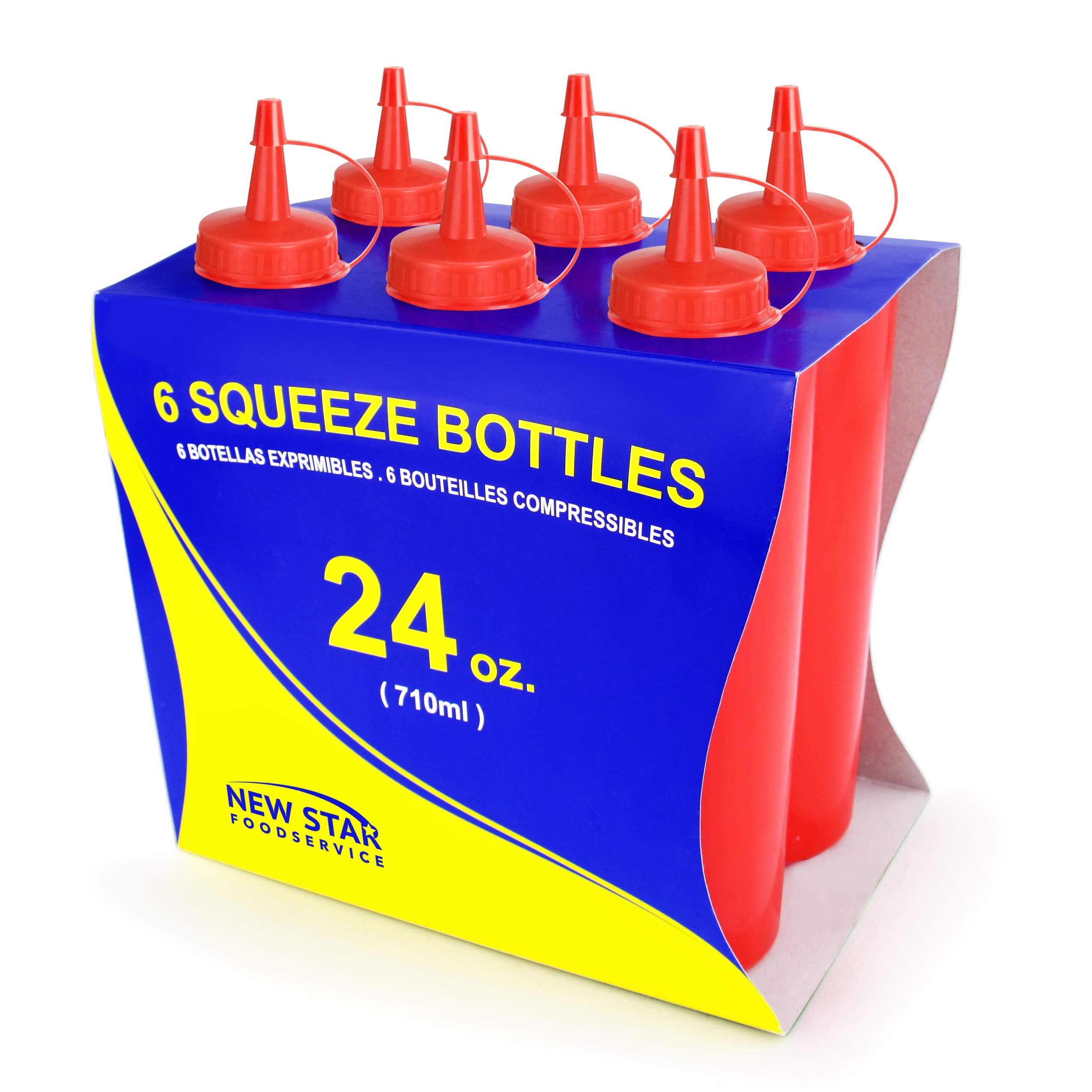 New Star Foodservice 26375 Squeeze Bottles, Plastic, 24 Oz, Red, Pack Of 6