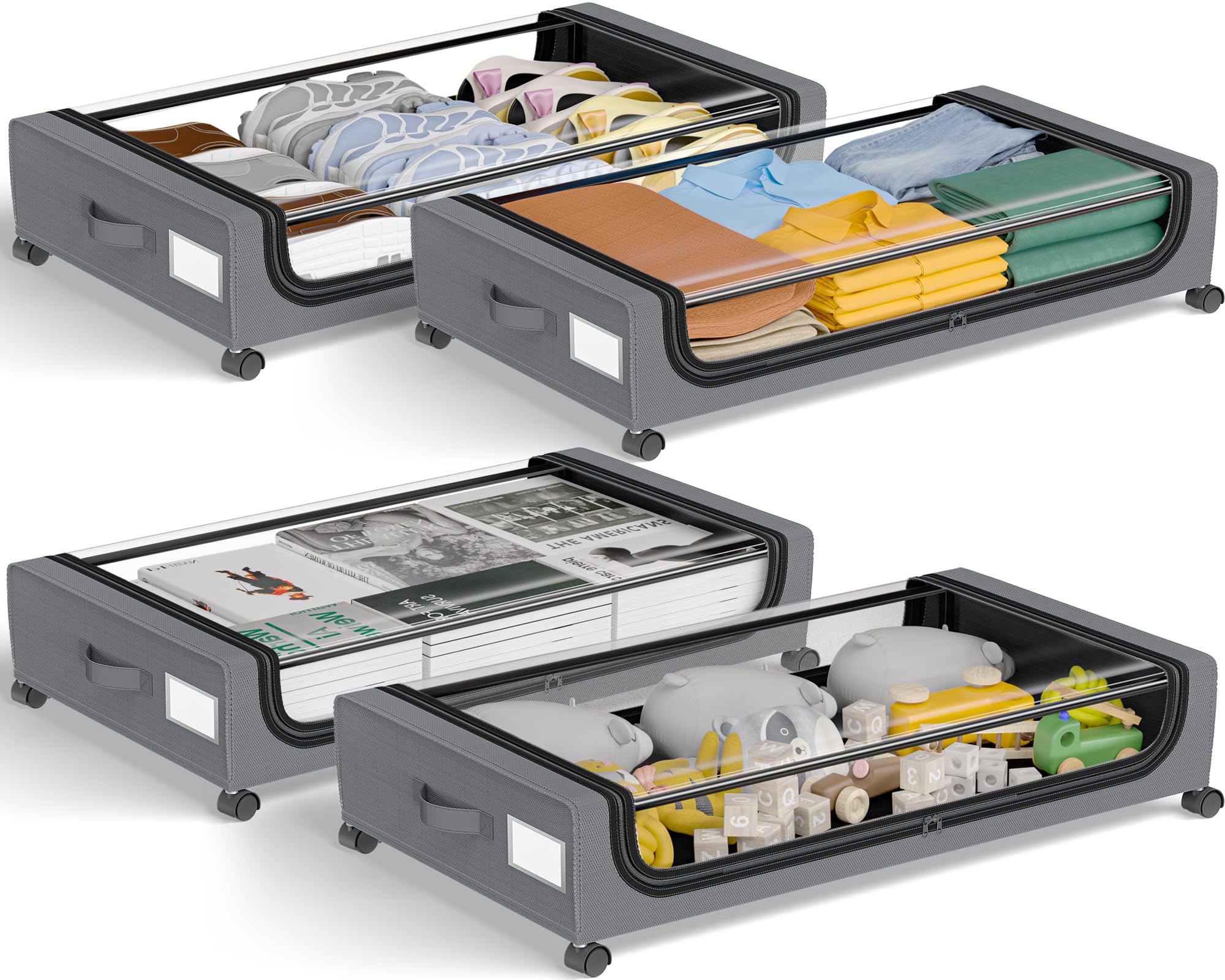 GoMaihe Under Bed Storage with Wheels: XXL 48L Underbed Storage Containers with Lids - Rolling Drawers for Shoes Clothes in Dorm