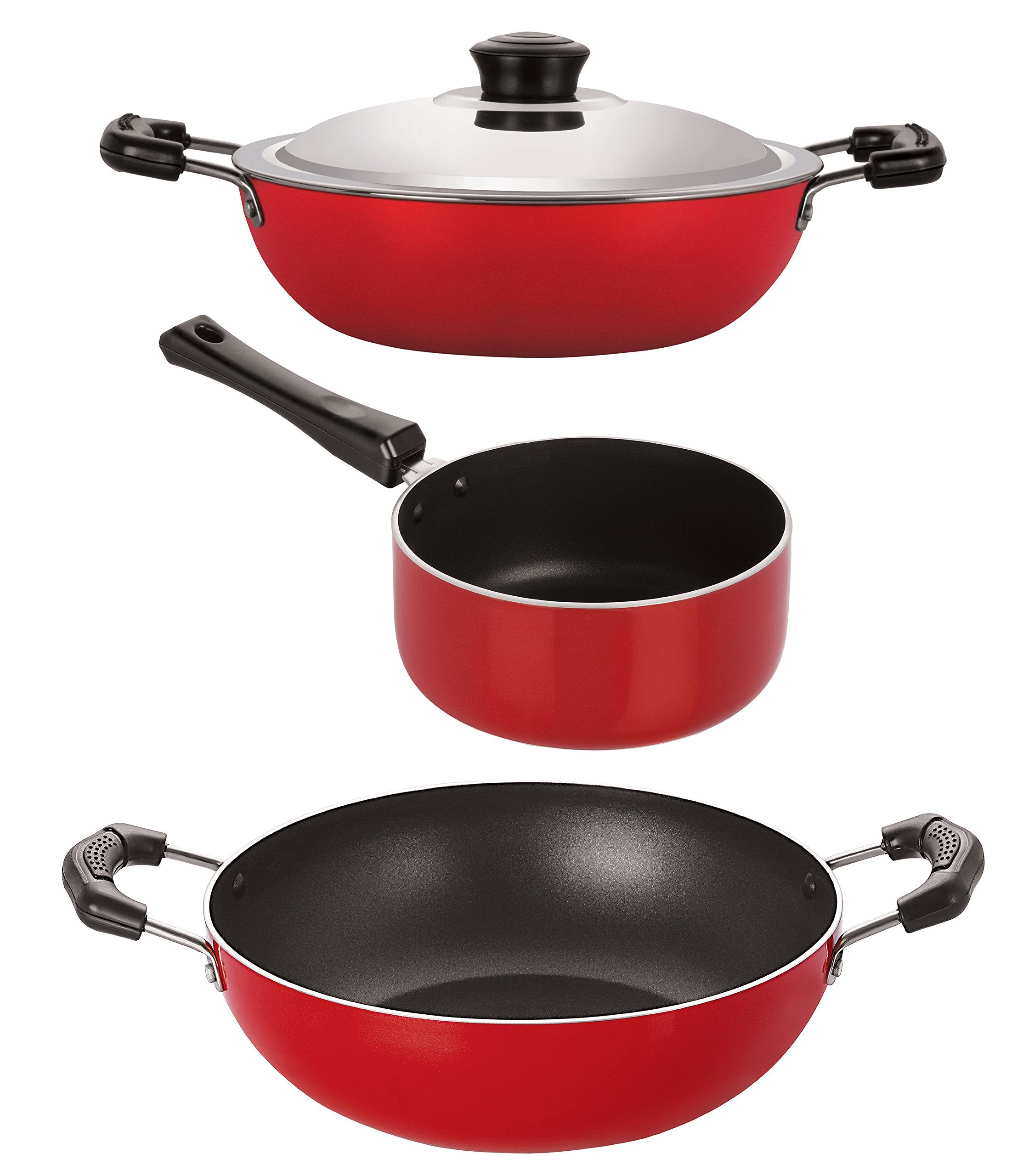 Nirlon Gas Compatible NonStick Cookware Combo Set Offer, 3 Piece, 2.6Mm_Kd14_Dkd(B)_Sp(M)