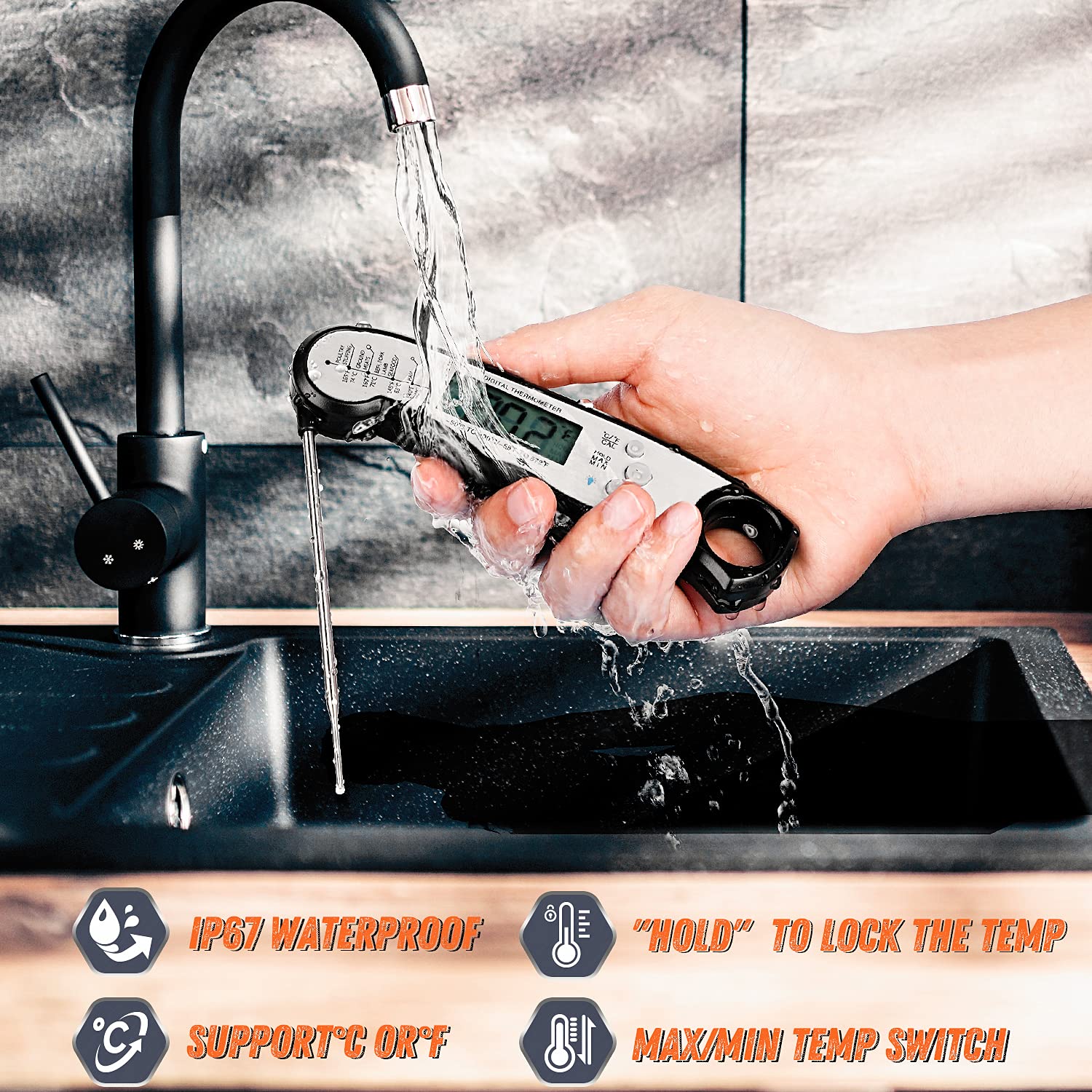 Digital Meat Thermometer, Waterproof Instant Read Food Thermometer For Cooking And Grilling, Kitchen Gadgets, Accessories With B