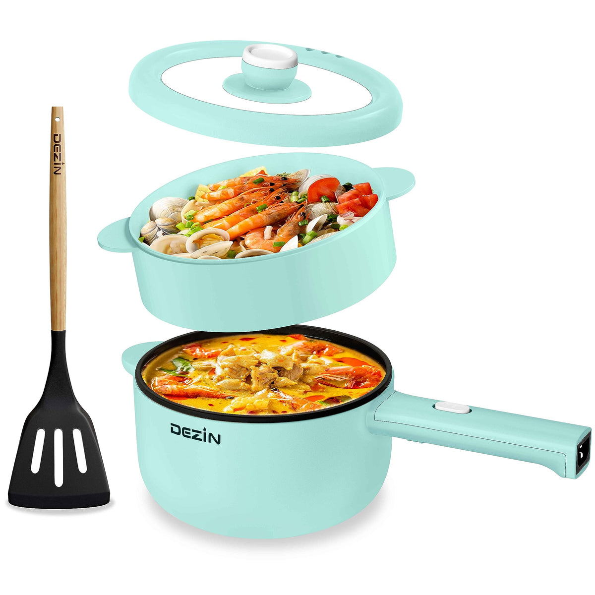 Dezin Hot Pot Electric With Steamer Upgraded, Non-Stick Saut   Pan, Rapid Noodles Electric Pot, 2L Mini Portable Hot Pot For Ste