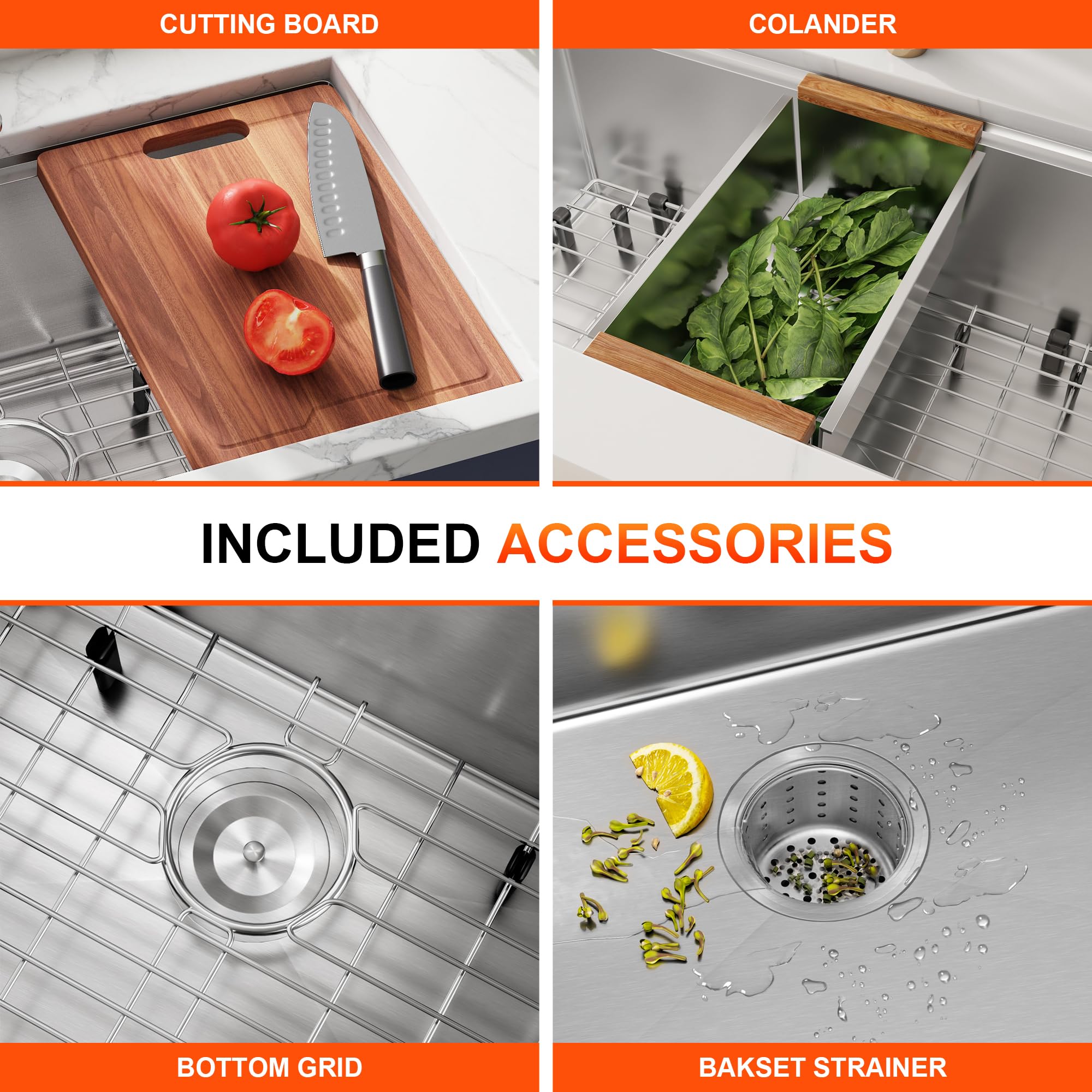 Blenzia 32 Inch Double Bowl Kitchen Sink 16 Gauge Stainless Steel Undermount Workstation 50/50 Double Bowl Sinks With Integrated