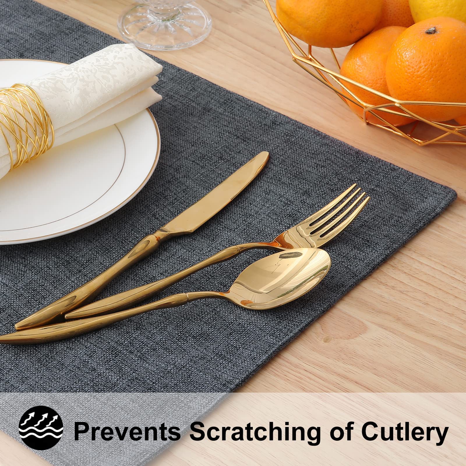 Homing Charcoal Cloth Placemats Set Of 6 - Cotton Linen Blend Washable Farmhouse Dining Table Mats For Indoors & Outdoors, Easy