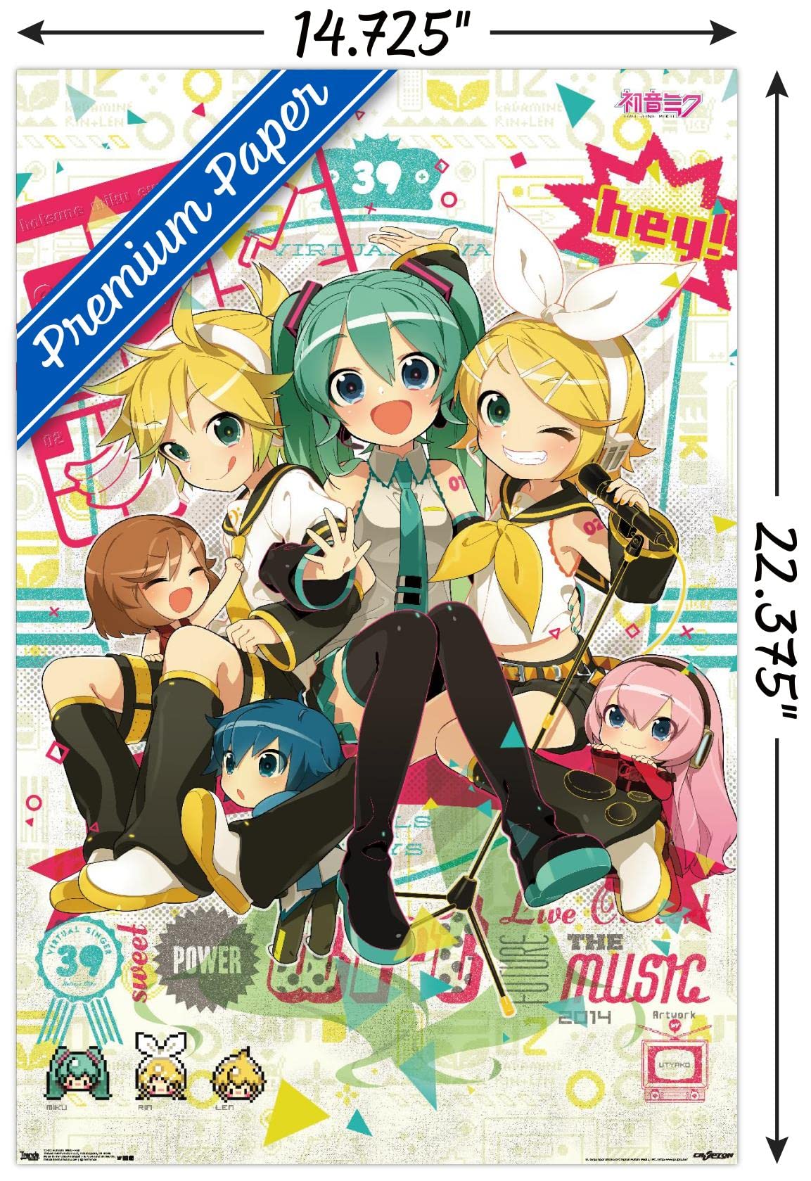 Trends International Hatsune Miku - Hey Wall Poster, 14.72'' X 22.37'', Premium Poster & Mount Bundle