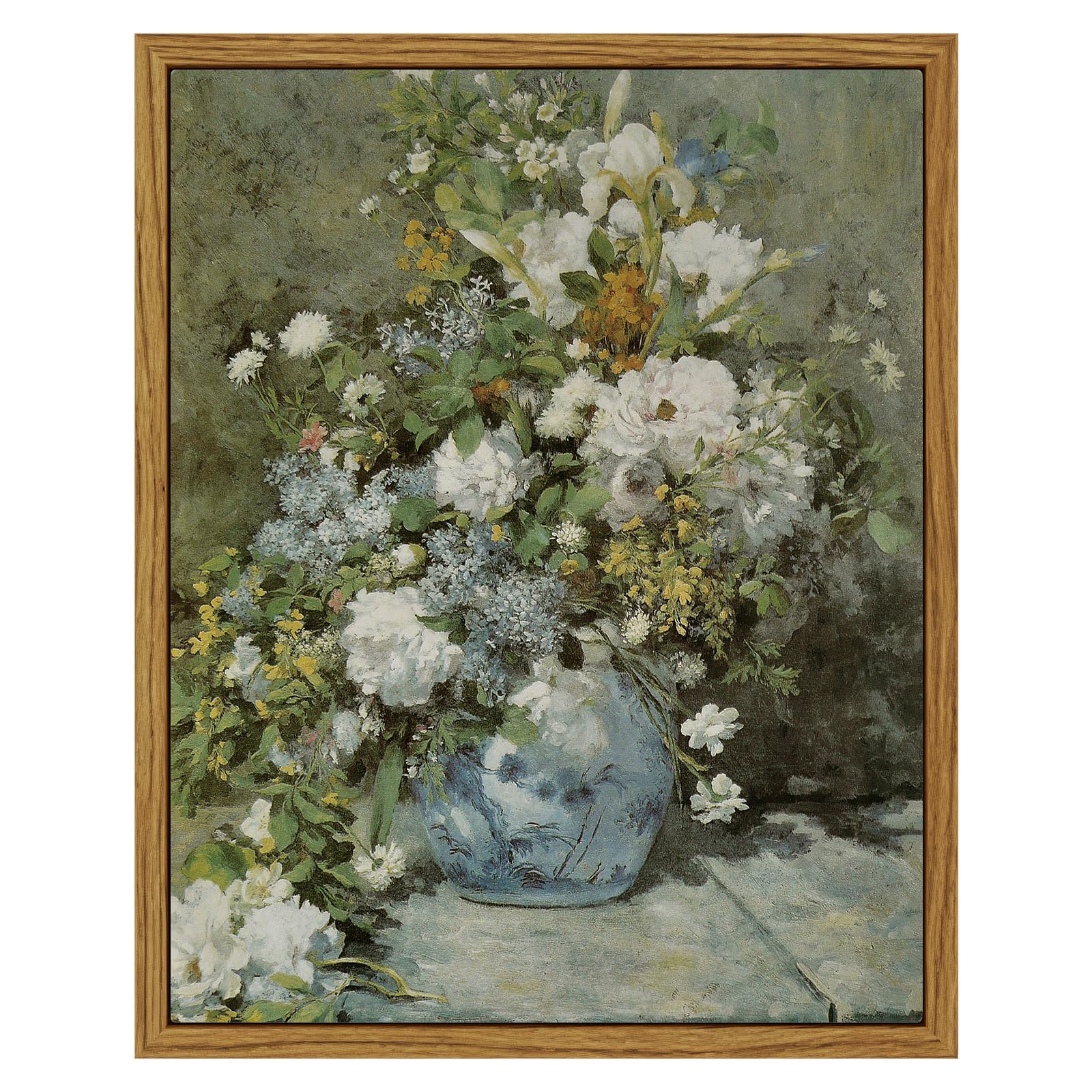 Arpeotcy Framed Canvas Floral Wall Art Print, Vintage French Flower Wall Art Home Decor, Ceramic Vase Floral Oil Painting For Li