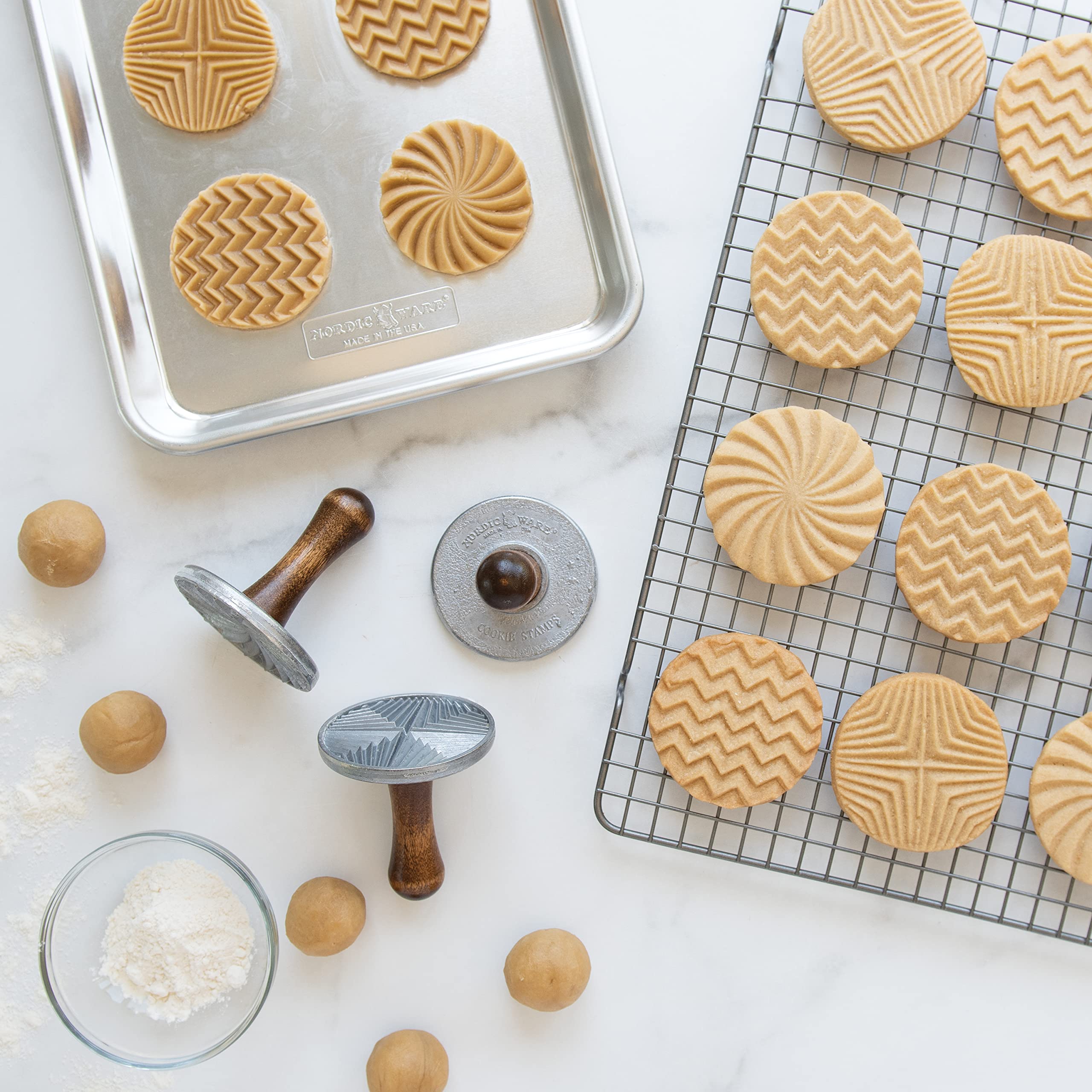 Nordic Ware Geo Cast Cookie Stamps, Aluminum, Silver, 3x2.8x3.38, Model 01245