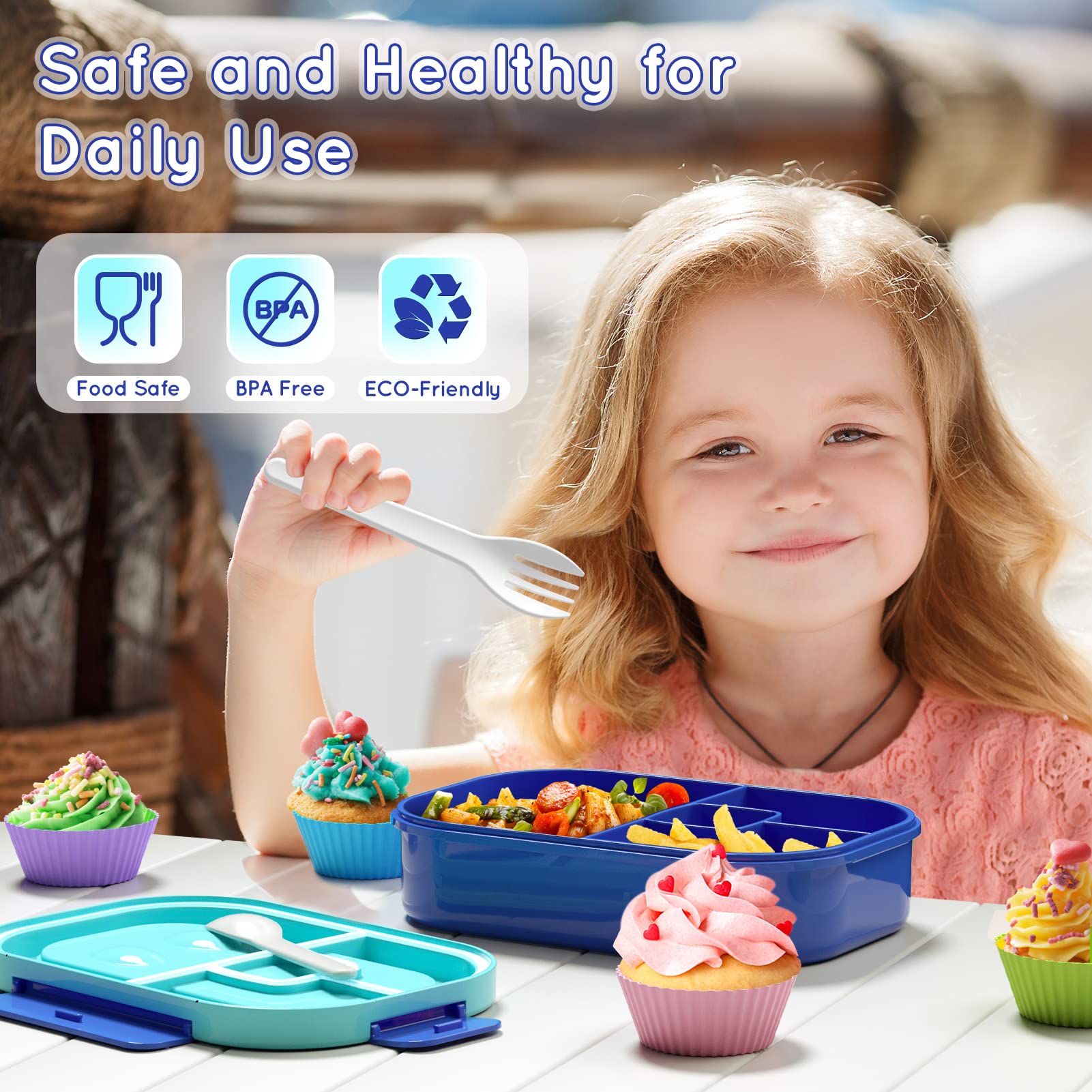 Time4Deals Kids Bento Lunch Box Leakproof Lunch Box With 4 Compartments Lunch Containers With Tableware Kids Bento School Lunch