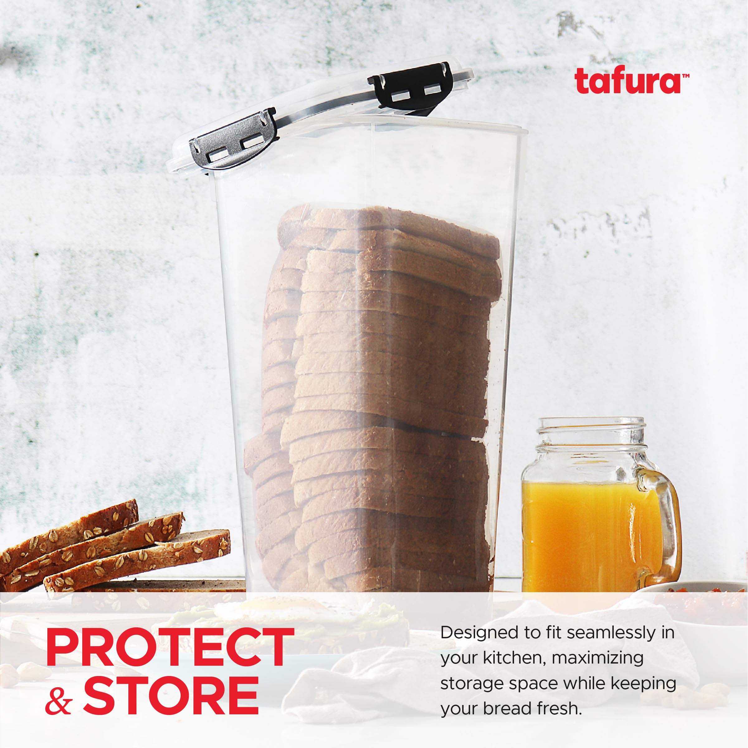 Tafura Bread Container | Plastic Bread Box | Bread Keeper With Airtight Lid | Bread Storage Loaf Container | Airtight Loaf Bread