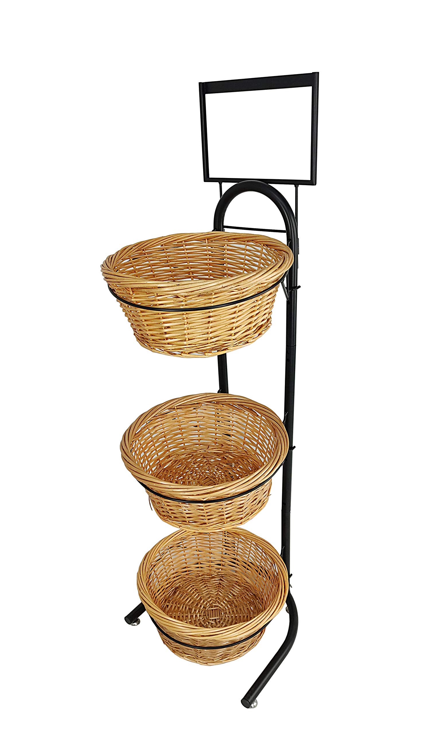 FixtureDisplays? 3 Tiers Wicker Market Basket Fruit Vegetable Bakery Goods Display Stand Pantry Kitchen Organizer 31042TWOTONE