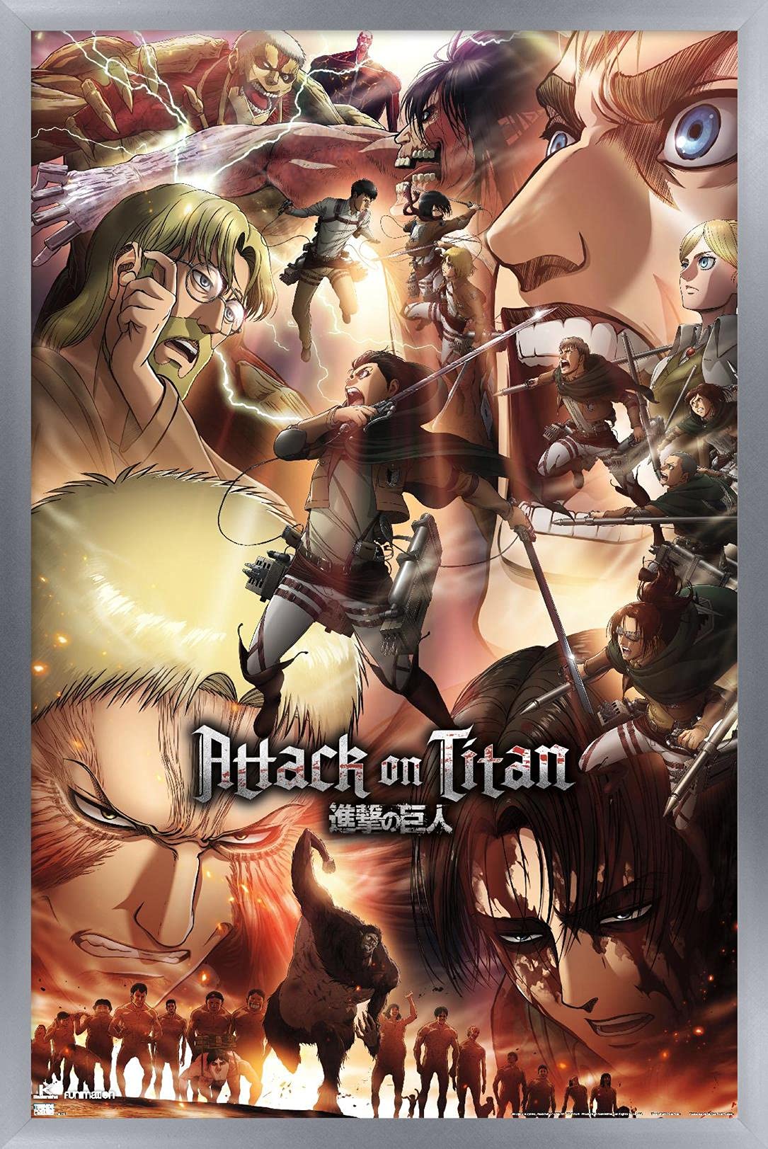Trends International Attack On Titan: Season 3 - Key Art Wall Poster, 14.72'' X 22.37'', Silver Framed Version