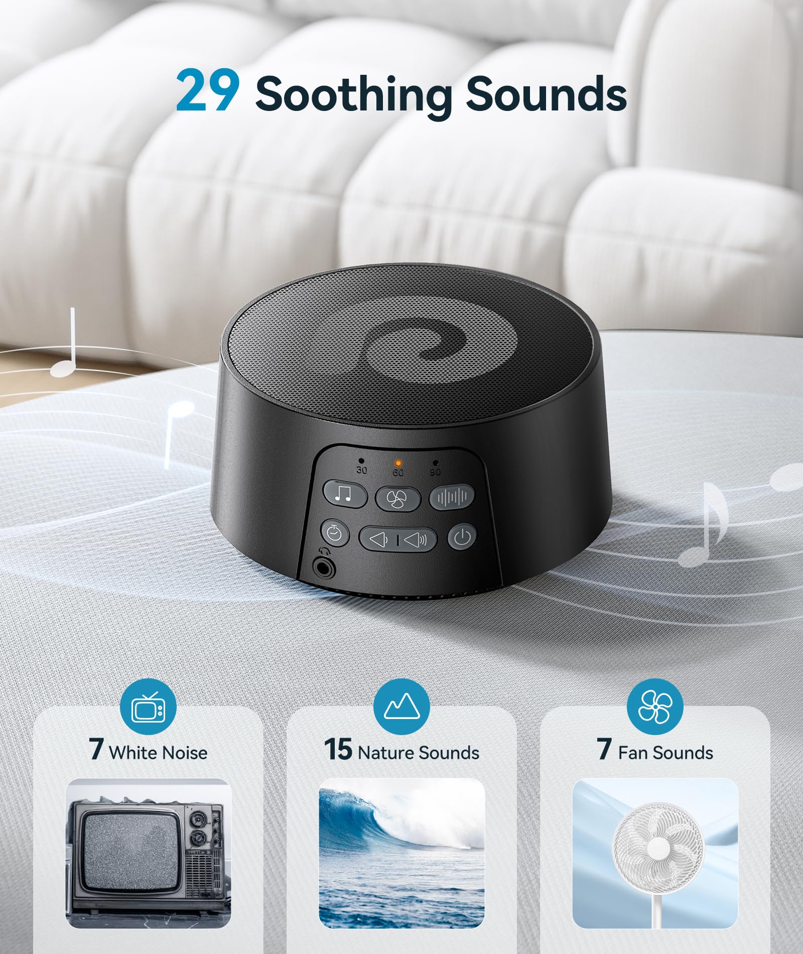 Dreamegg White Noise Machine - D3 Pro Sound Machine for Adults  Rechargeable Sound Machine for Sleeping  29 HiFi Sound  Battery/Adapter  Auto-Off Timer  Portable Sound Machine for Baby Home Travel