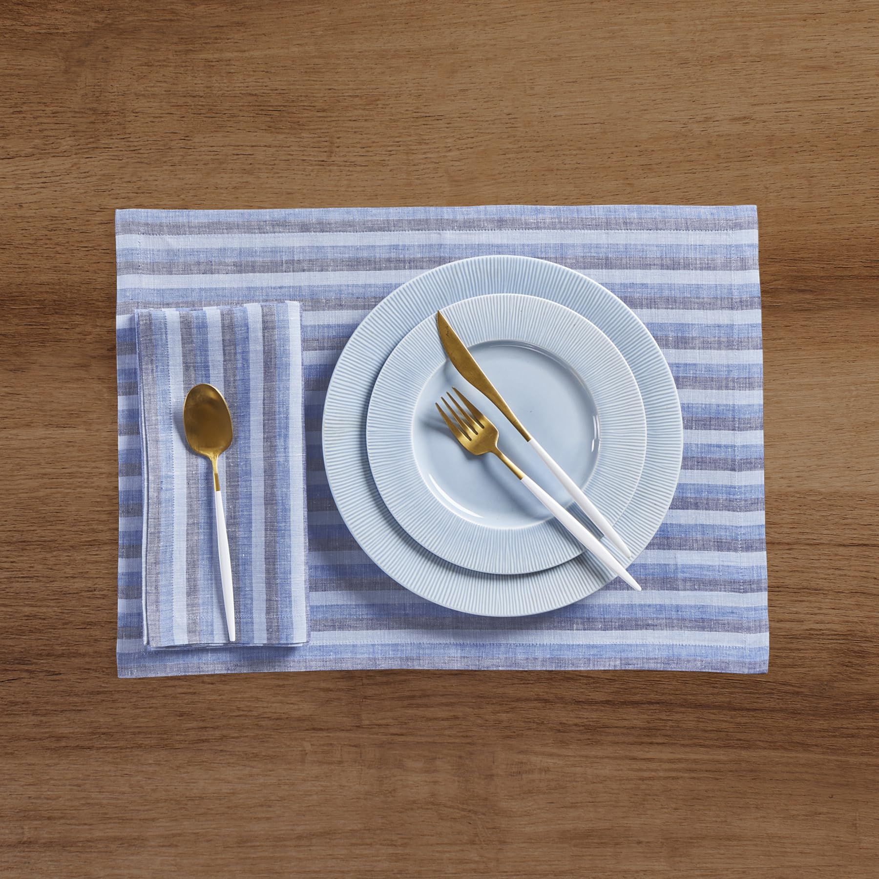 Solino Home Stripe Linen Dinner Napkins 20 X 20 Inch - 100% Pure Linen Bistro Blue Cloth Napkins Set Of 4 For Spring, Easter - A