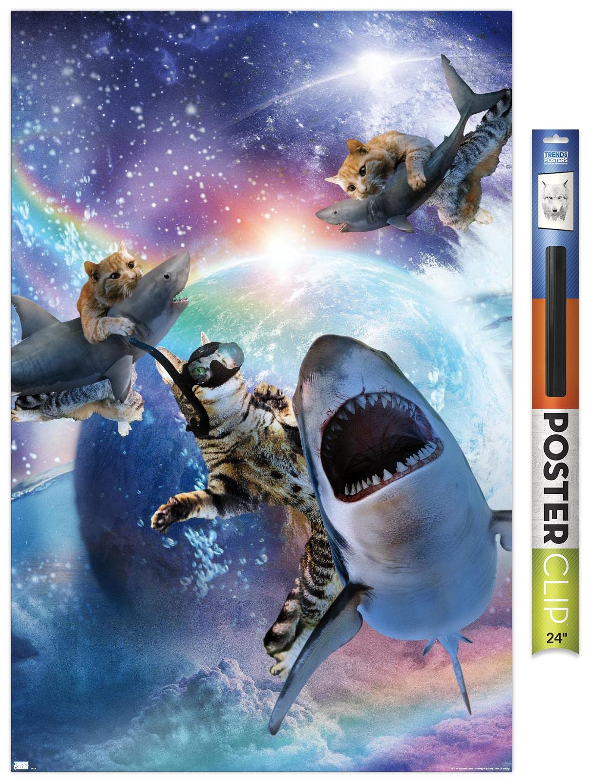 Trends International James Booker - Galaxy Cat Sharks Wall Poster